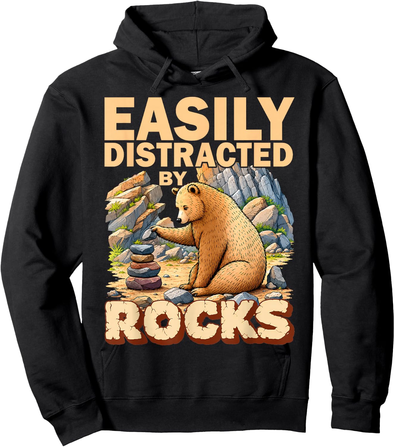 Easily Distracted By Rocks Bear Geology Rock Collecting Hoodie - Hoodie | Black