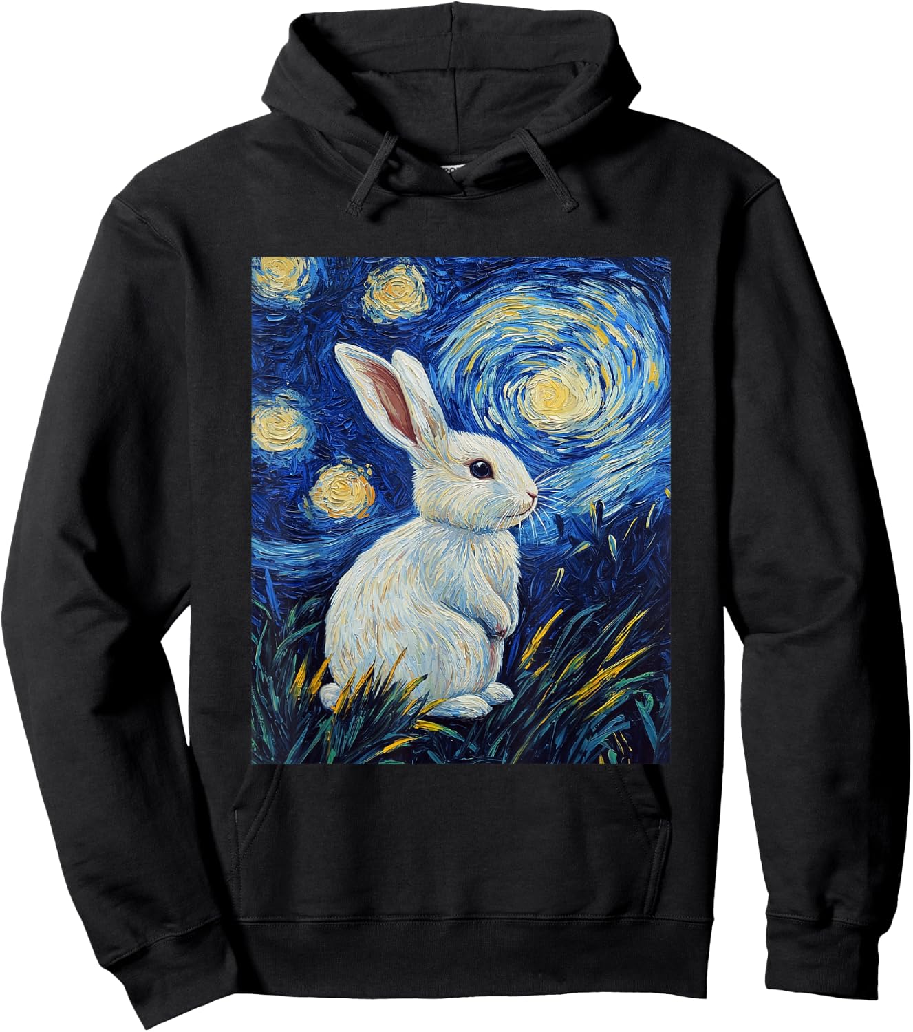 Bunny Rabbit Van Gogh Style Starry Night Cute Graphic Hoodie - Hoodie | Black