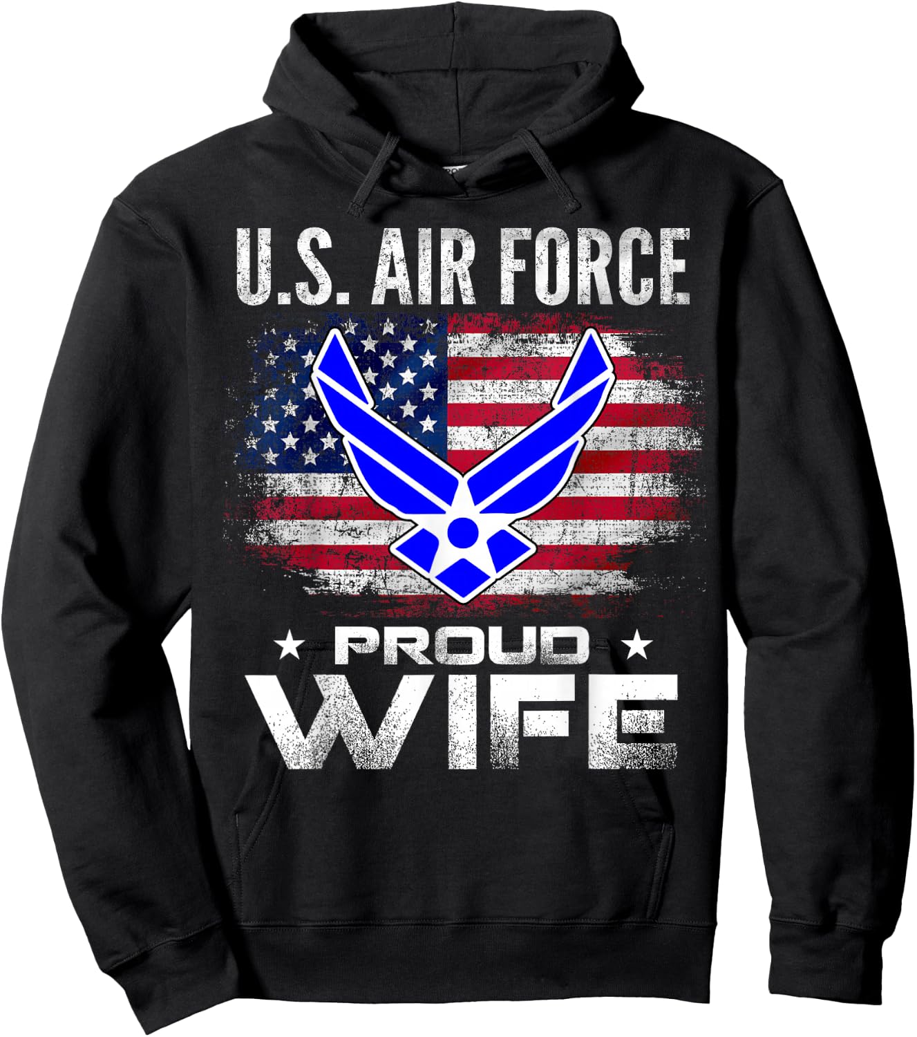 U.S Air Force Proud Wife with American Flag Gift Veteran Hoodie - Hoodie | Black