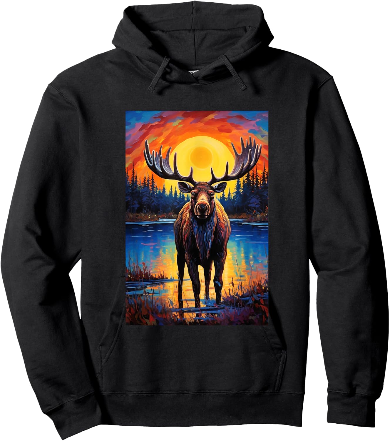 Moose Van Gogh Style Starry Night Graphic Hoodie - Hoodie | Black