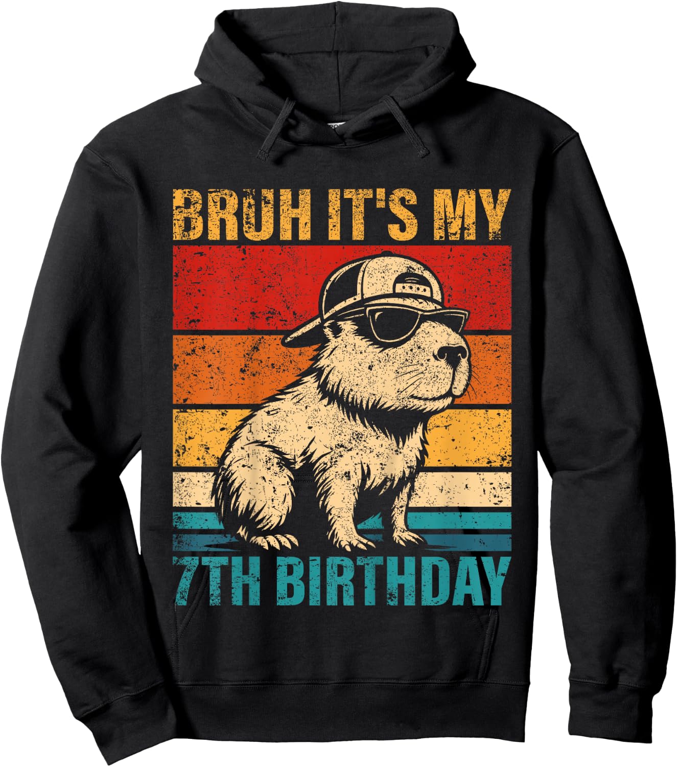 Kids 7 Year Old Birthday Boy Capybara Bruh It's My 7th Birthday Hoodie - Hoodie | Black