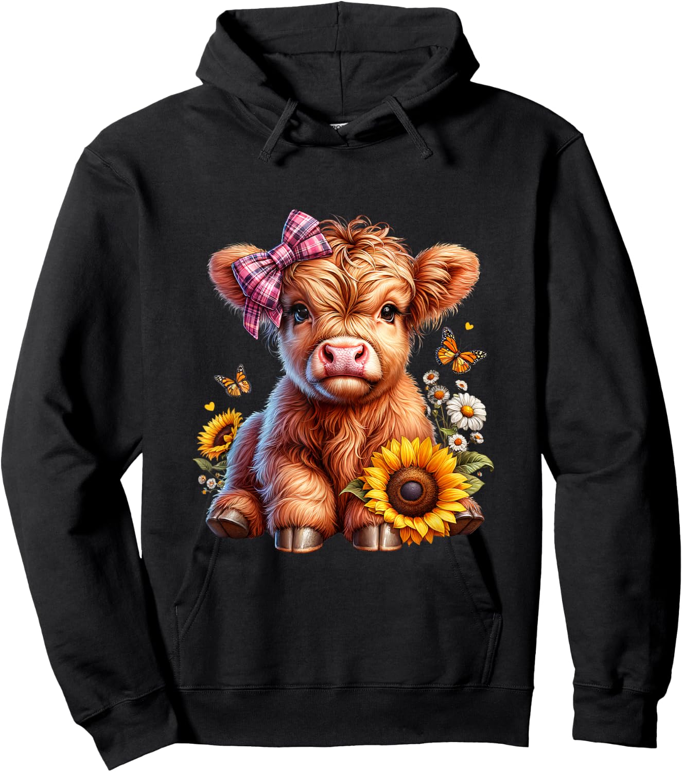 Cow, Scottish Highland Cow, Western Wear, Cute Highland Cow Hoodie - Hoodie | Black