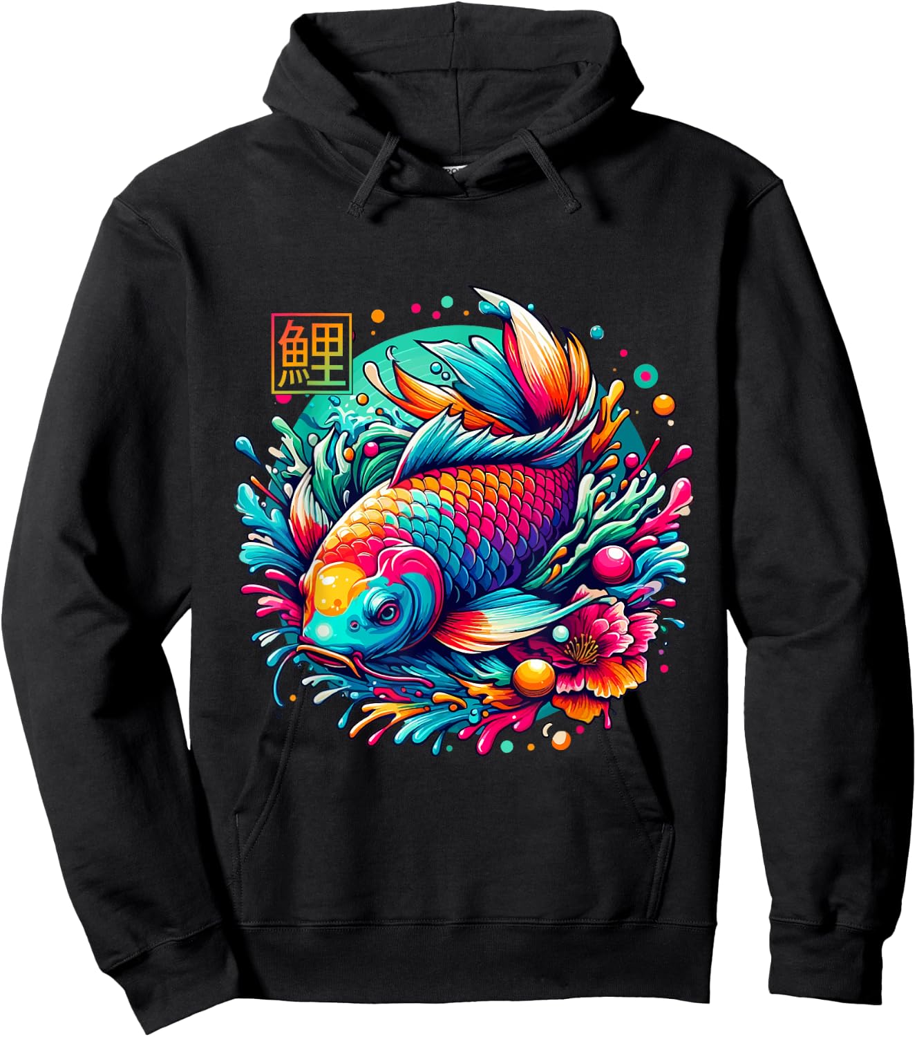 Japanese Koi Fish Shirt Colorful Sakura Flower Koi Carp Fish Hoodie - Hoodie | Black