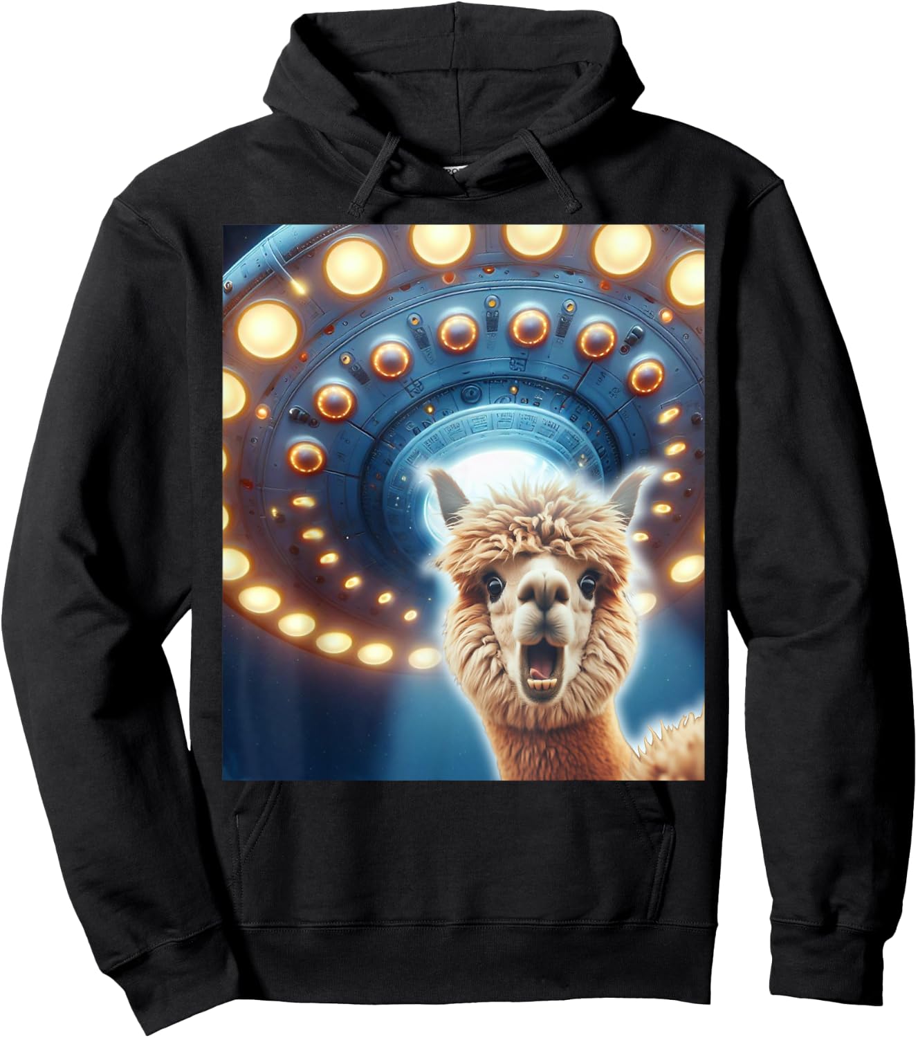 Funny Alpaca Selfie UFOs Alien Flying Saucers Abduction Hoodie - Hoodie | Black