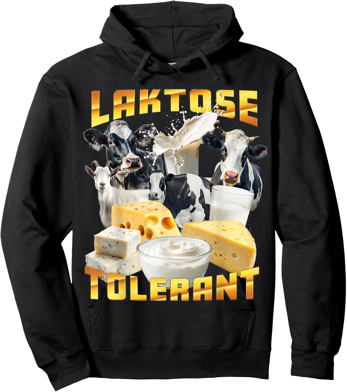 Lactose Tolerant Ugly Shirts Joke Item Ugly Design , black Hoodie - Hoodie | Black