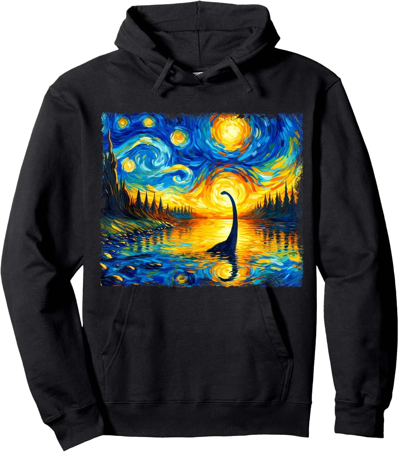 Vintage Arts Loch Ness Monster Outfits Starry Night Humor Hoodie - Hoodie | Black