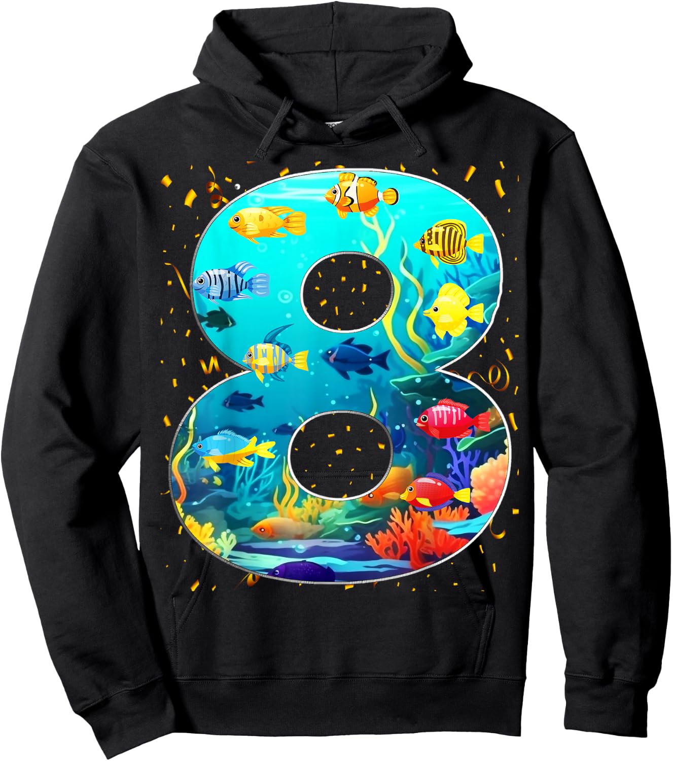 8th Birthday Party 8 Year Old Sea Fish Aquarium Birthday Boy Hoodie - Hoodie | Black