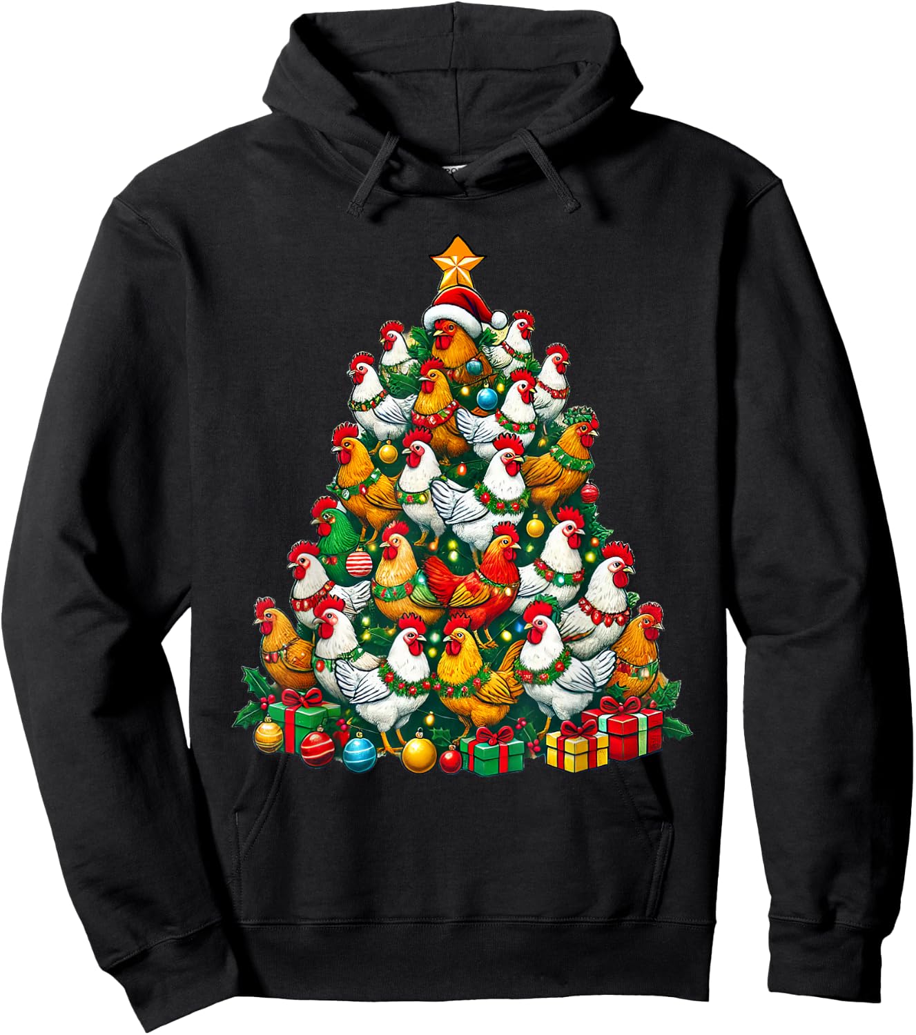 Chicken Christmas Tree Funny Chicken Xmas Hoodie - Hoodie | Black