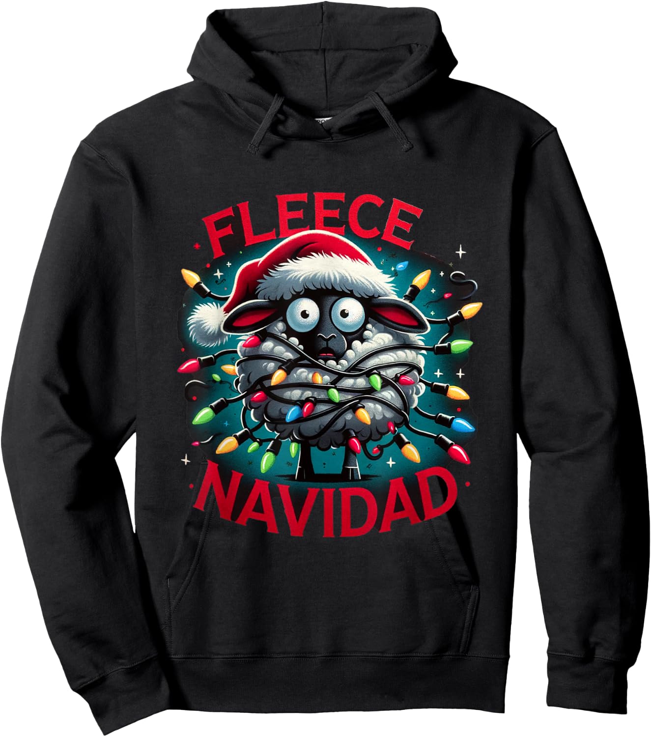 Funny Woolly Surprise Fleece Navidad Christmas Xmas Sheep Hoodie - Hoodie | Black