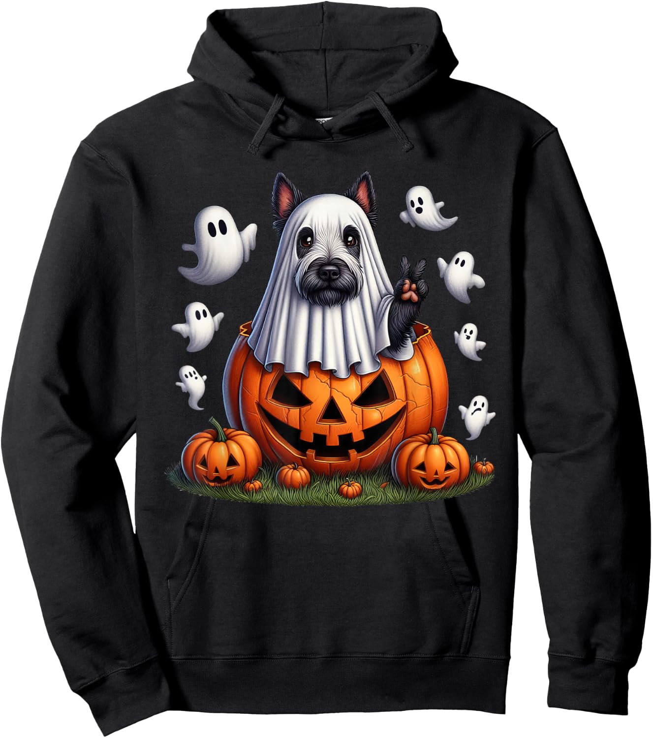Funny Scottish Terrier Ghost Boo Halloween Kids Hoodie - Hoodie | Black