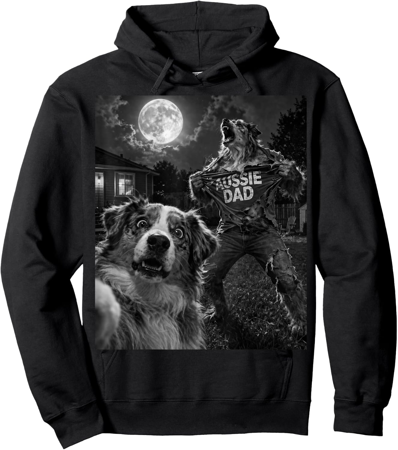Australian Shepherd Aussie Dad Funny Vintage Graphic Selfie Hoodie - Hoodie | Black