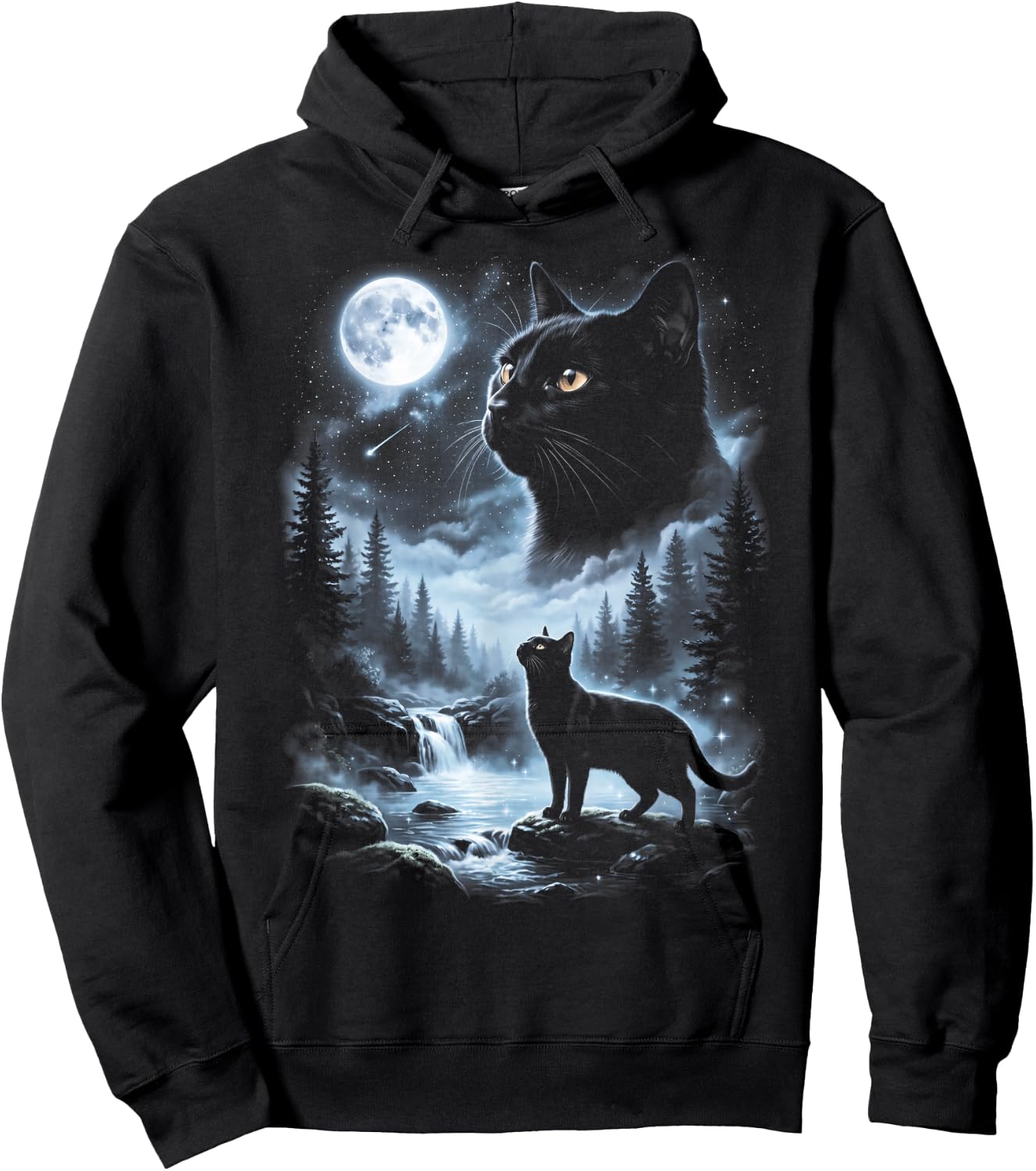 Black Cat Howling at Moon 90's Retro Hoodie - Hoodie | Black