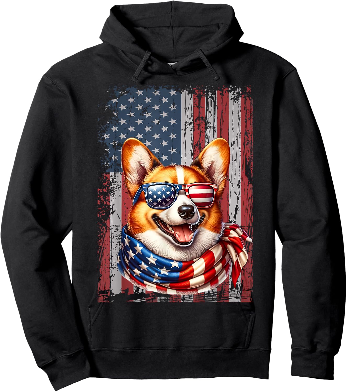 Pembroke Welsh Corgi Dog Lover US Flag 4th Of July Patriotic Hoodie - Hoodie | Black