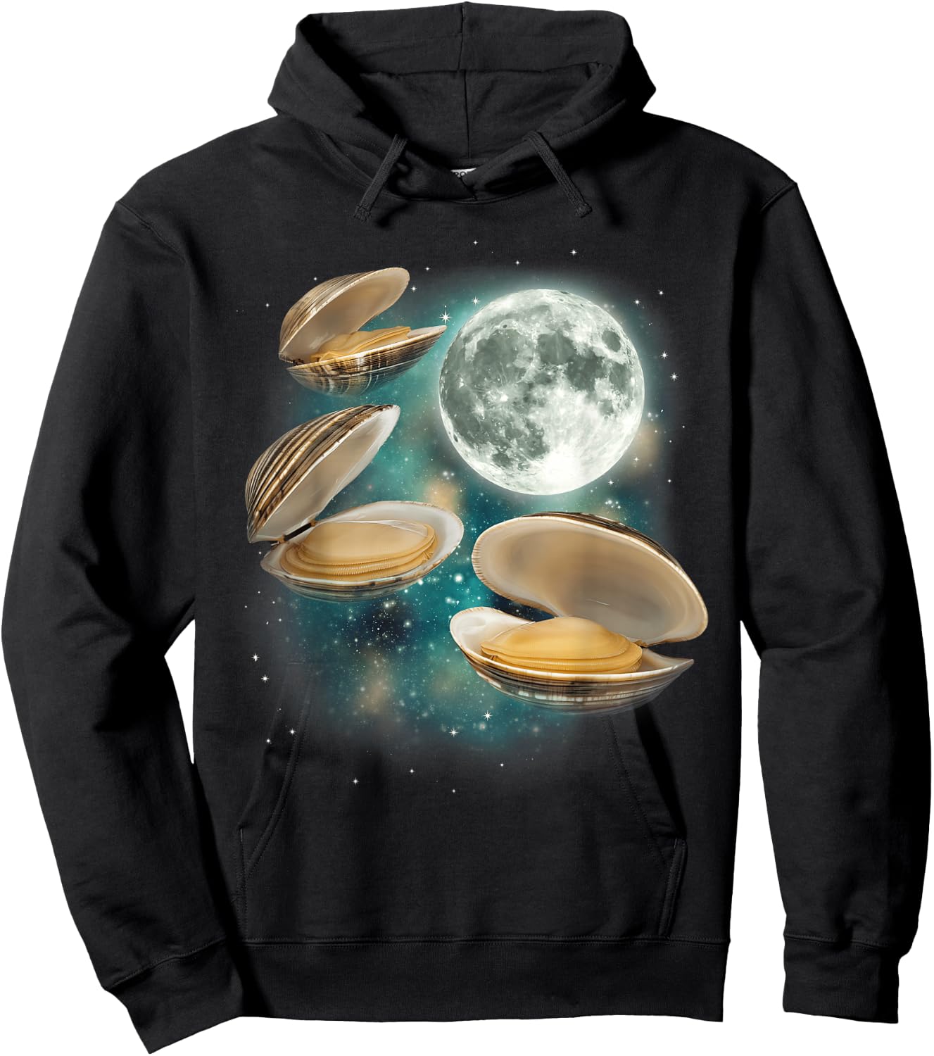 Three Clam Moon | 3 Clams Weird Cursed Oceanic Sealife Ugly Hoodie - Hoodie | Black