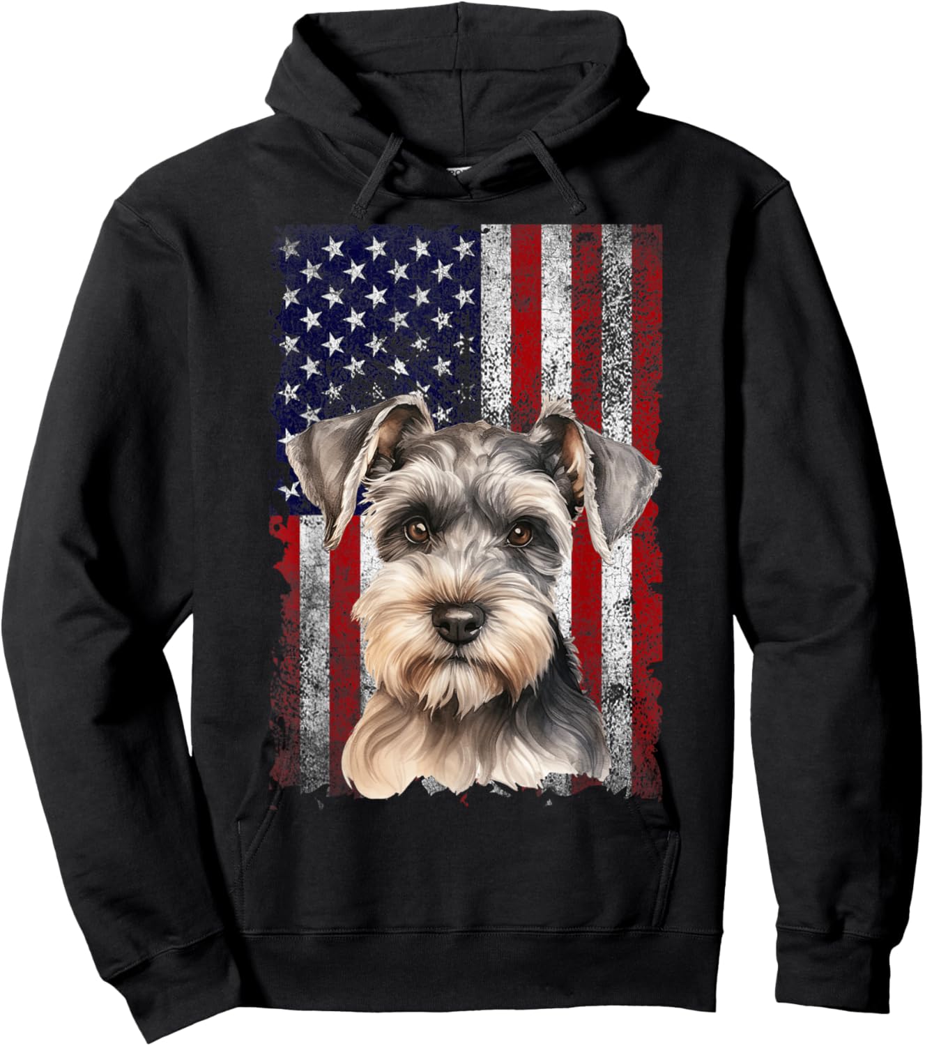 Miniature Schnauzer Dog 4th of July American Flag Patriotic Hoodie - Hoodie | Black