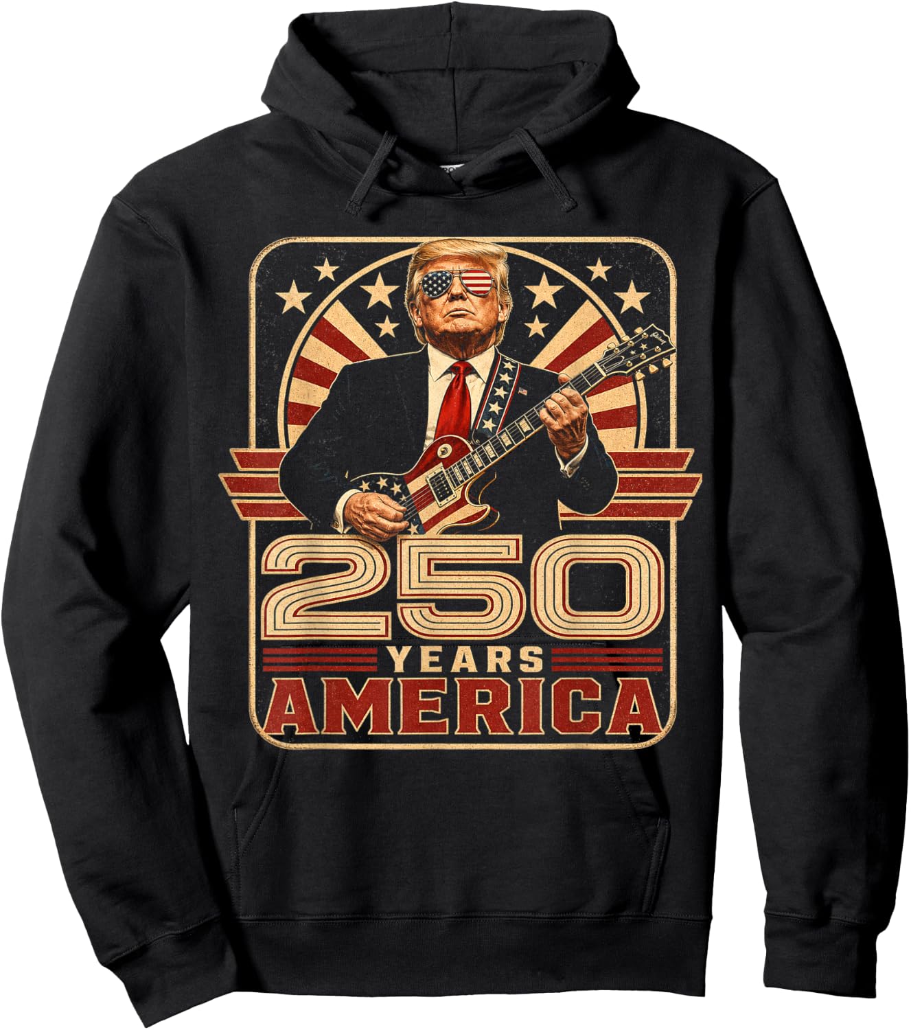 Trump 250 Years America Guitar Retro Hoodie - Hoodie | Black
