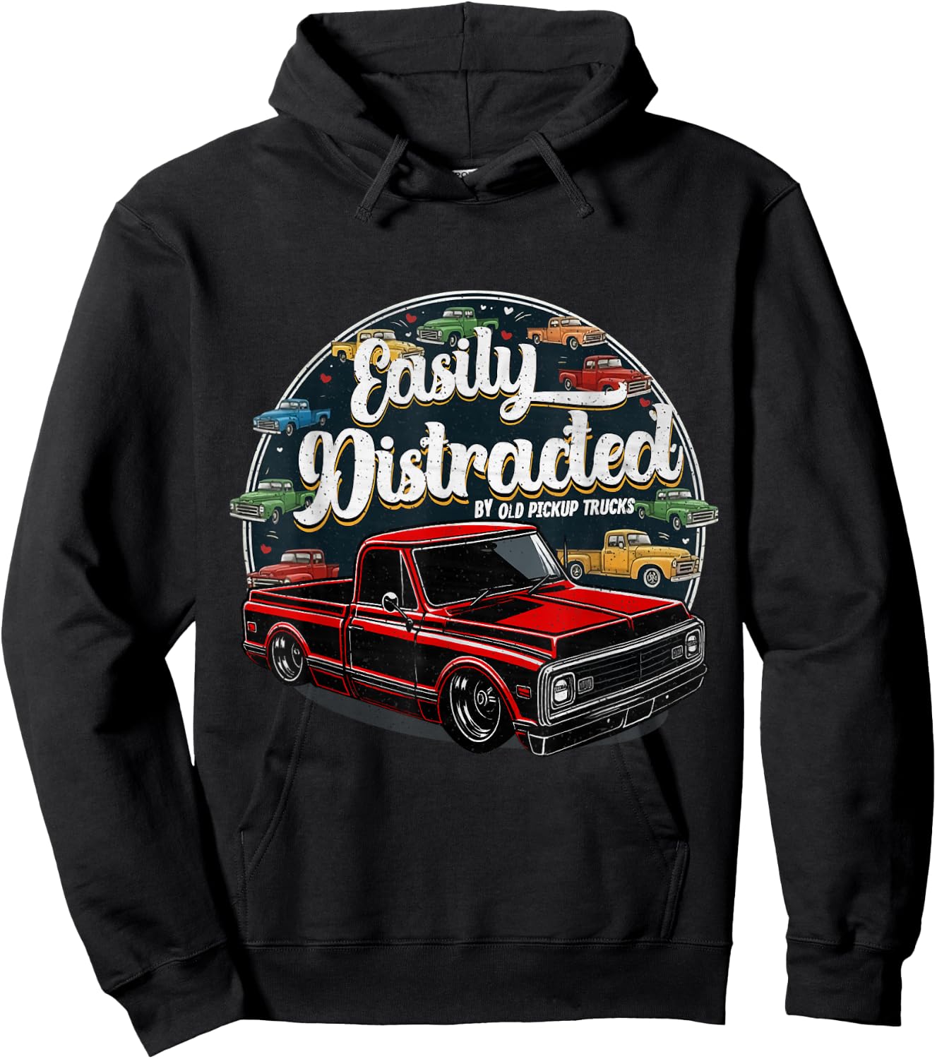Easily Distracted by Classic Pickup Trucks Vintage Retro Hoodie - Hoodie | Black