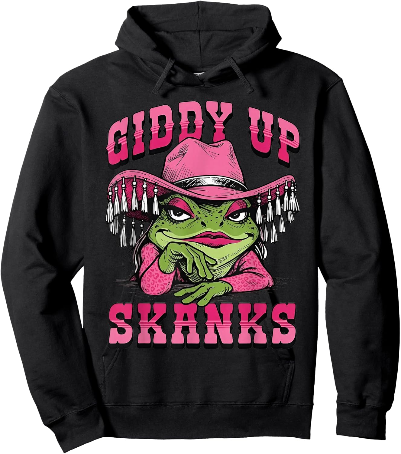Giddy Up Skanks Funny Western Frog Cowboy Hat Pink Hoodie - Hoodie | Black