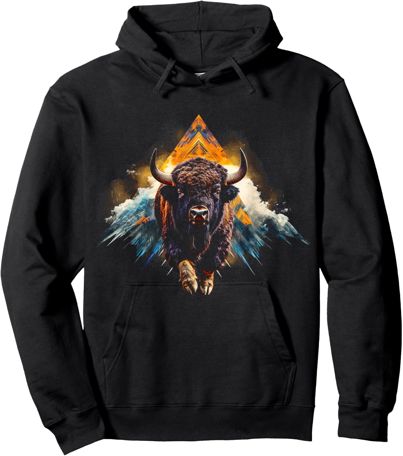 Bison Mountains Animal Art - Bison Hoodie - Hoodie | Black