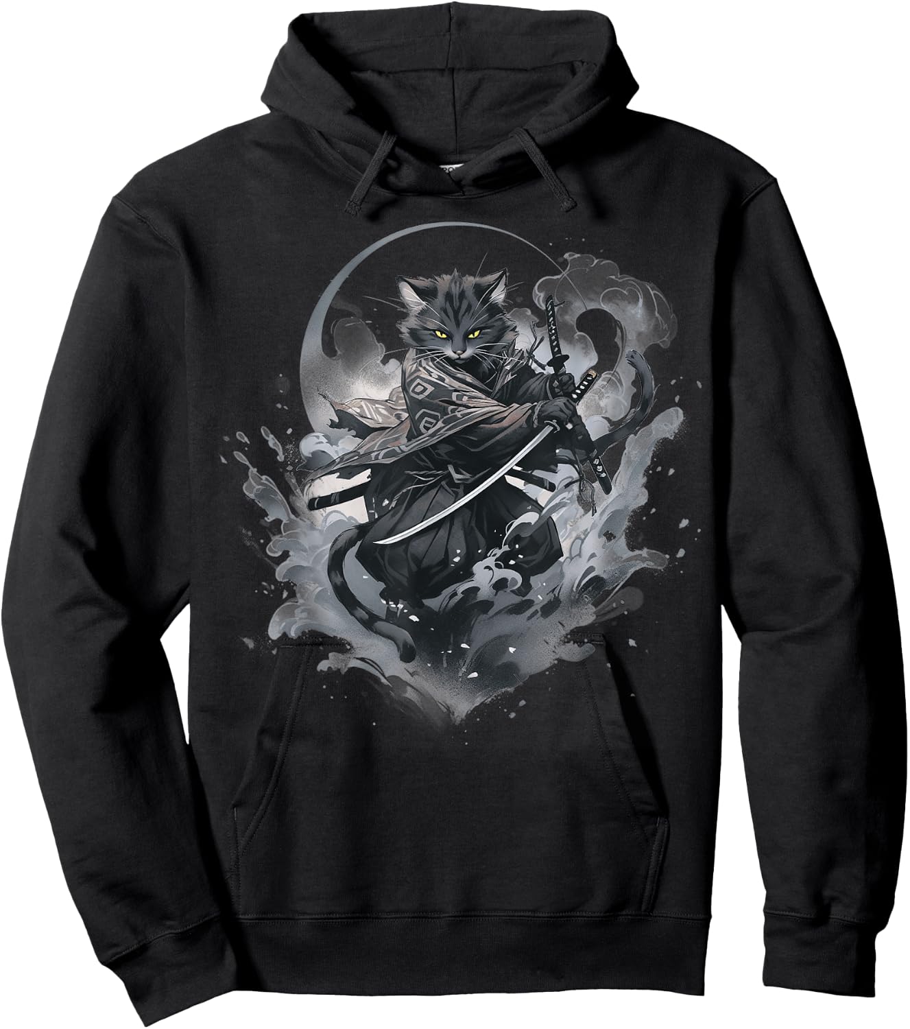 Samurai cat Anime Japanese Ninja Warrior Aesthetic Cute V05 Hoodie - Hoodie | Black