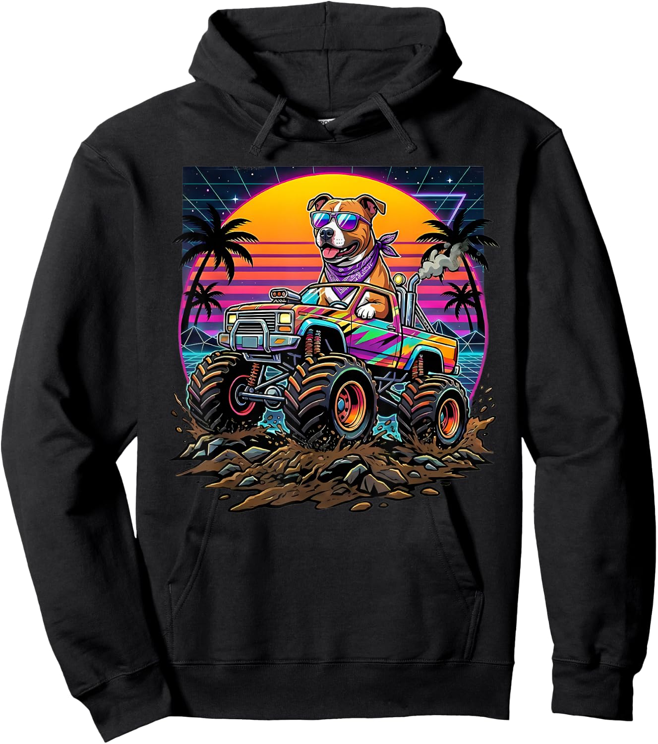 Cool Retro Monster Truck Birthday Dog Kids Hoodie - Hoodie | Black