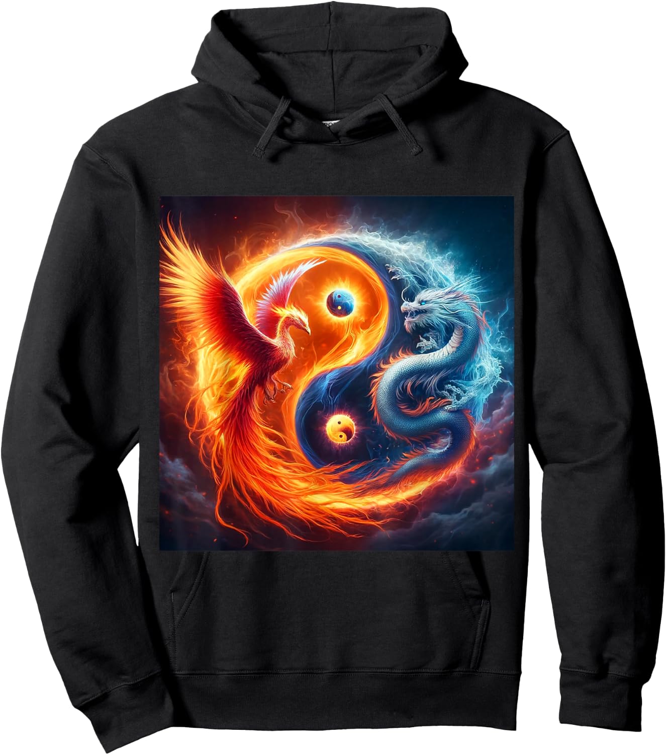 Yin And Yang Phoenix And Japanese Dragon Hoodie - Hoodie | Black