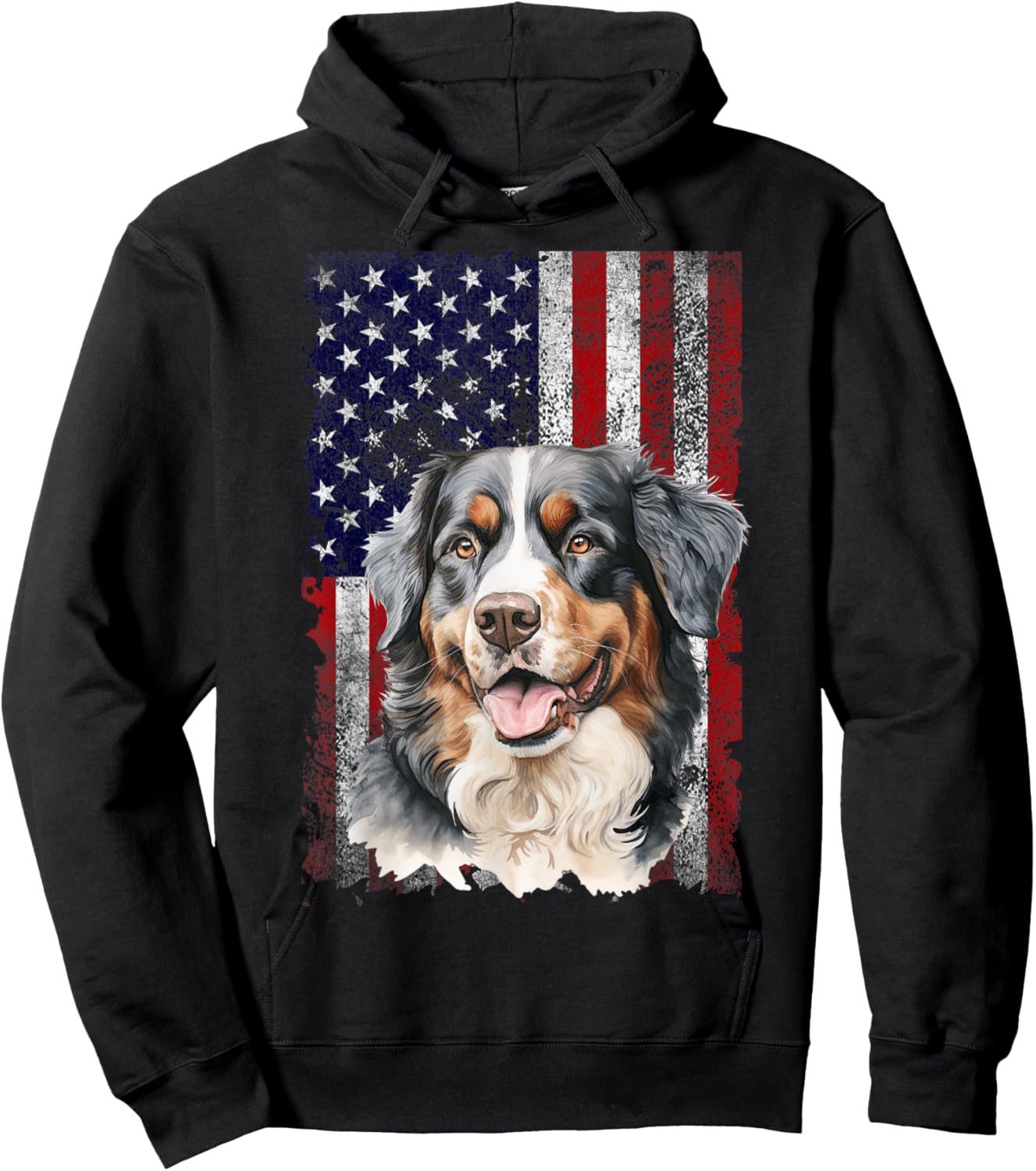 Bernese Mountain Dog 4th of July American Flag Patriotic Hoodie - Hoodie | Black