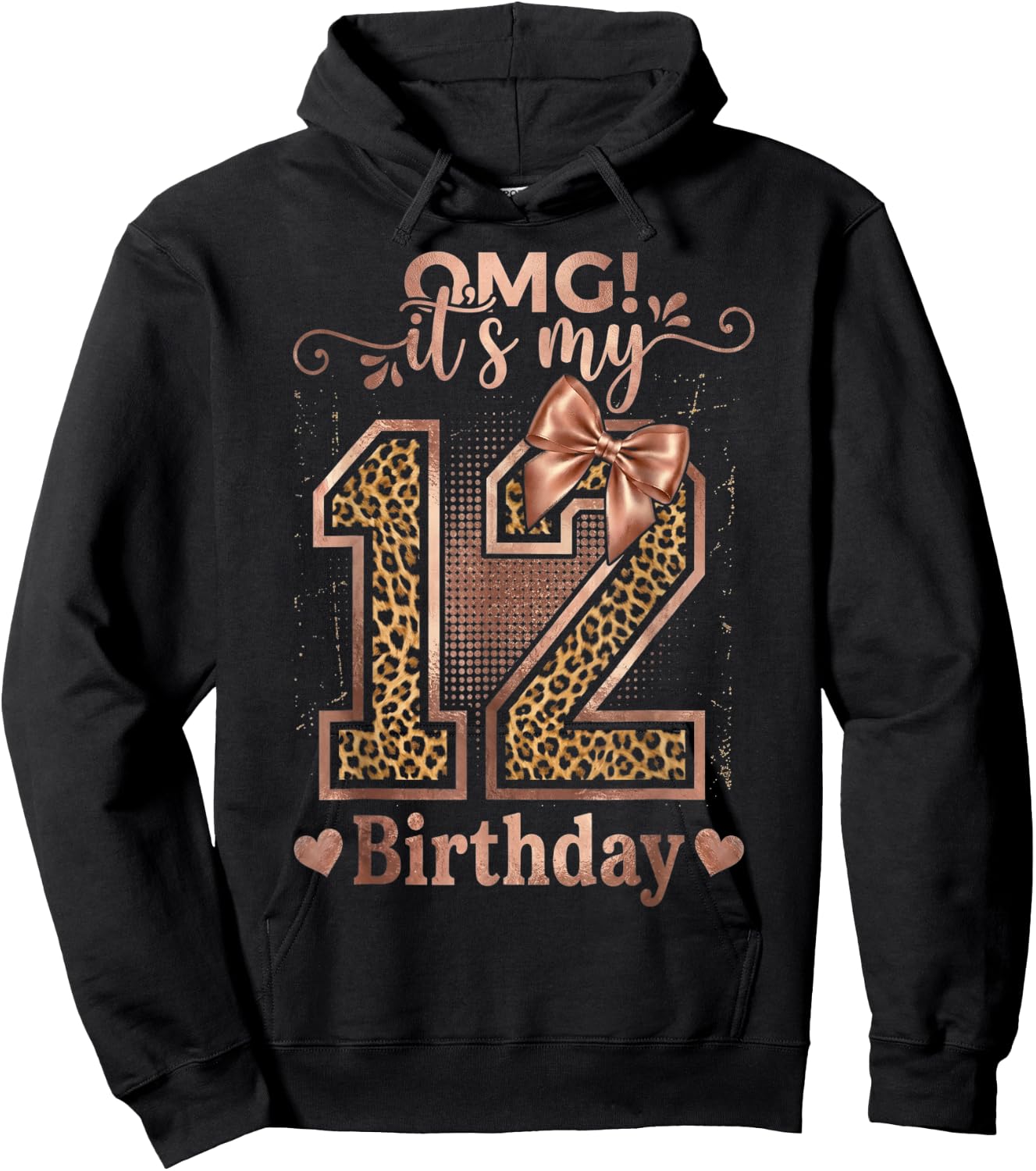 It's My 12th Birthday Girl Coquette Bow 12 Year Old Leopard Hoodie - Hoodie | Black
