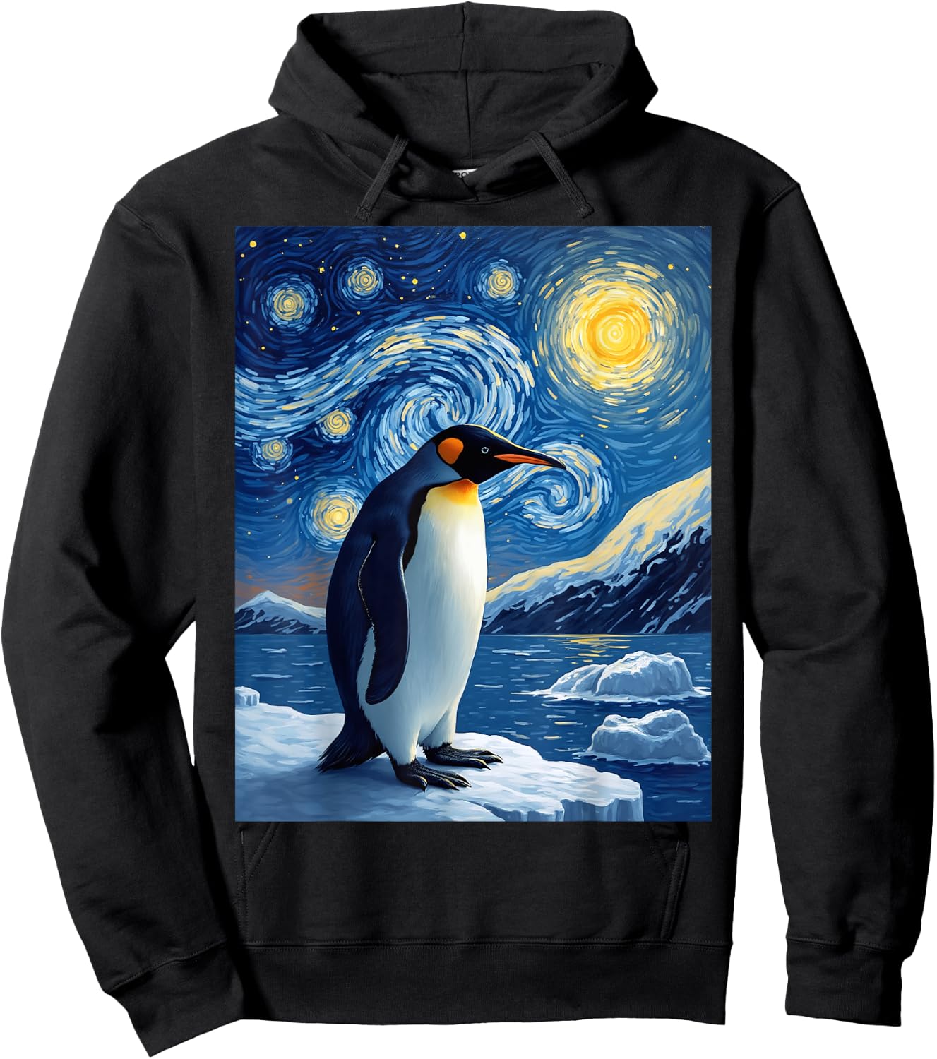 Van Gogh's Starry Night Penguin Tuxedo Bird Animal Lovers Hoodie - Hoodie | Black