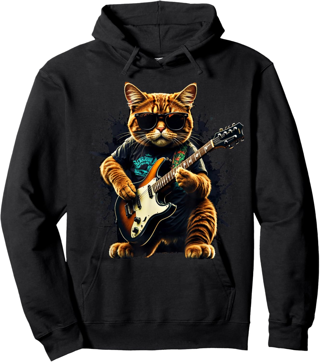 Rock Cat Guitar Women Men Children Funny Cat Motif , black Hoodie - Hoodie | Black