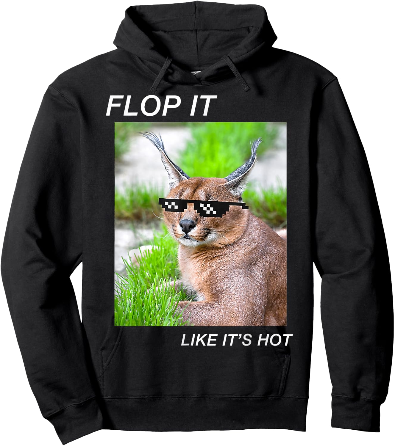 Meme Cat Caracal Big Floppa Joke Ironic Humor Funny Graphic Hoodie - Hoodie | Black
