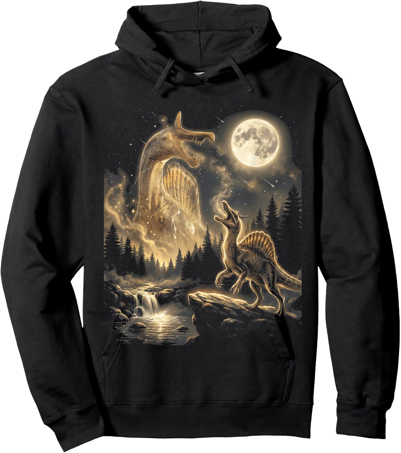 Spinosaurus Mirabilis Dinosaur Full Moon Night Forest Hoodie - Hoodie | Black