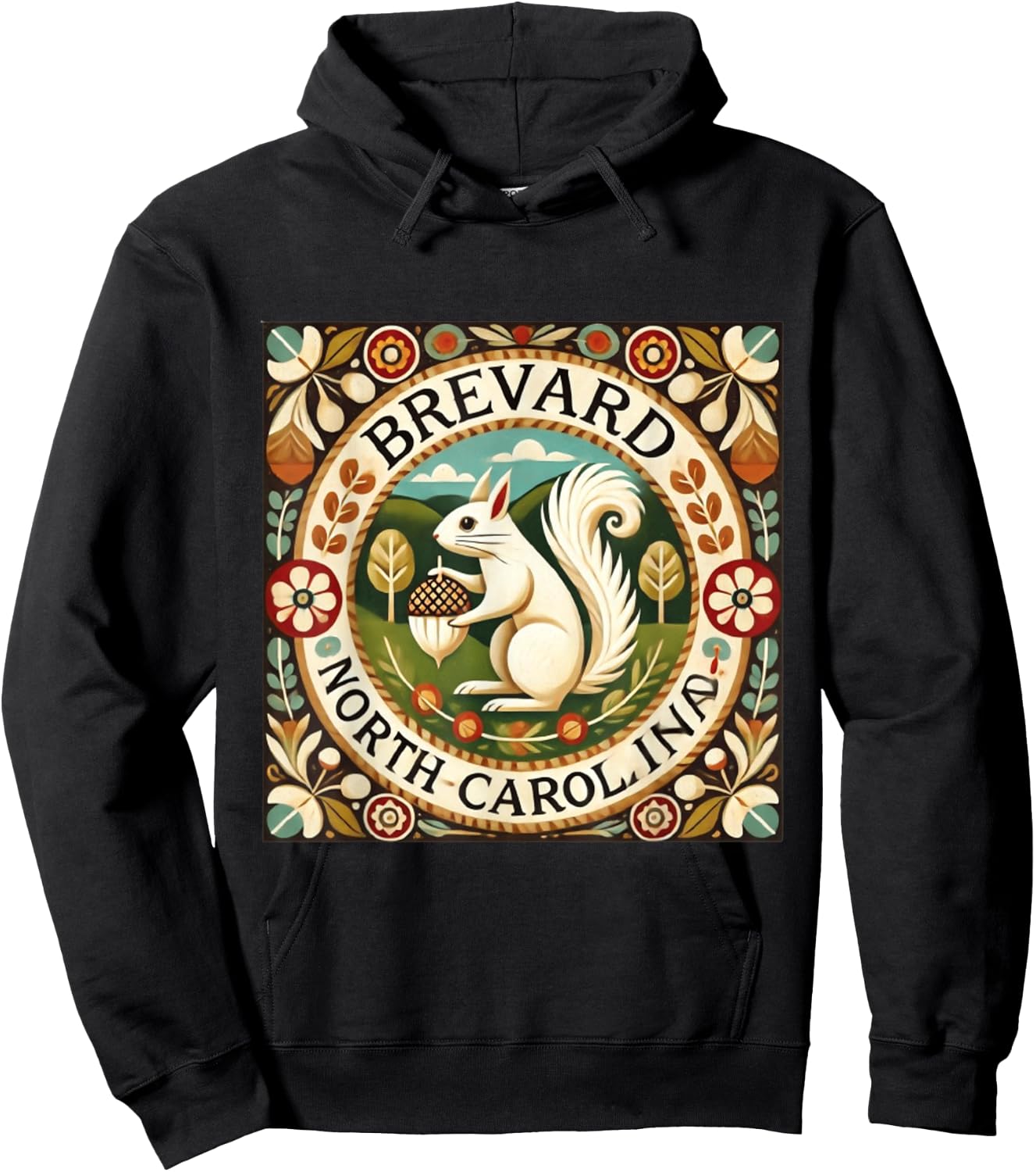 Brevard NC North Carolina White Squirrel Folk Art Hoodie - Hoodie | Black