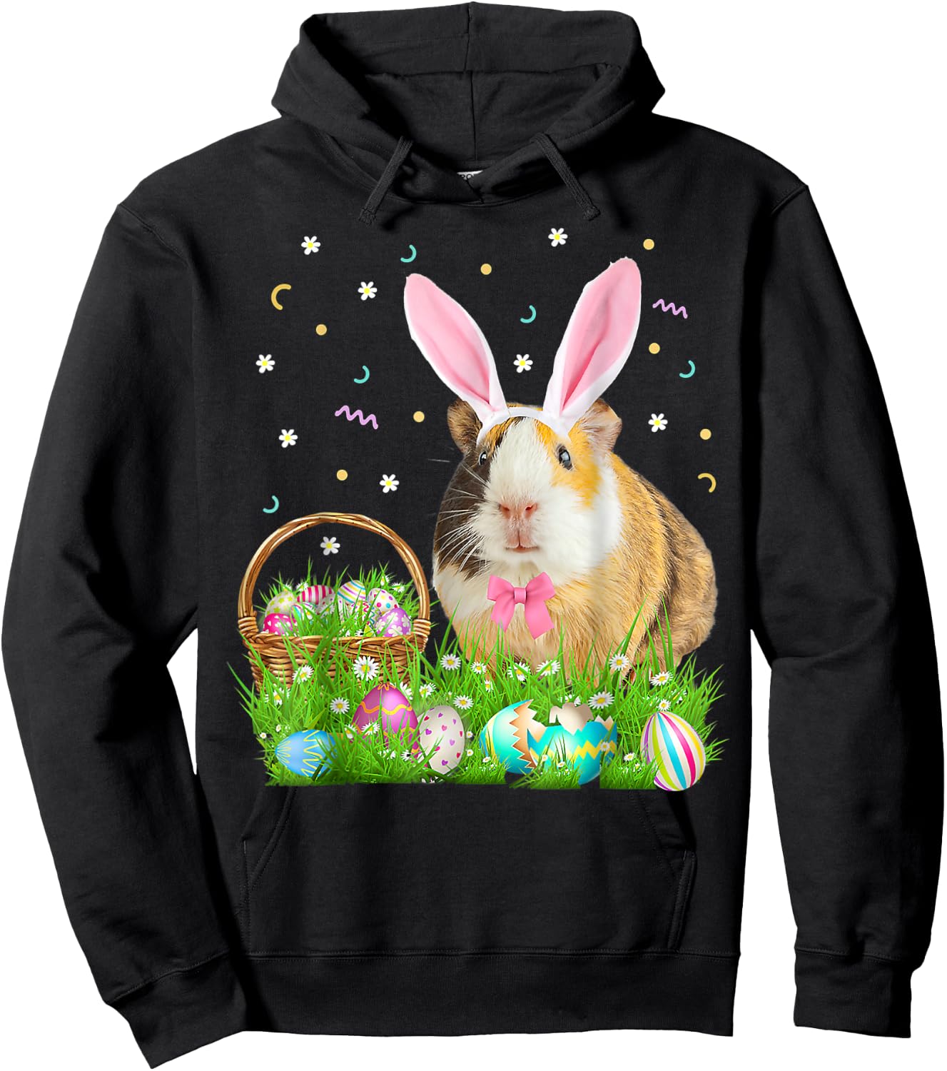 Cute Guinea Pig Funny Easter Bunny Eggs Happy Easter Day Hoodie - Hoodie | Black