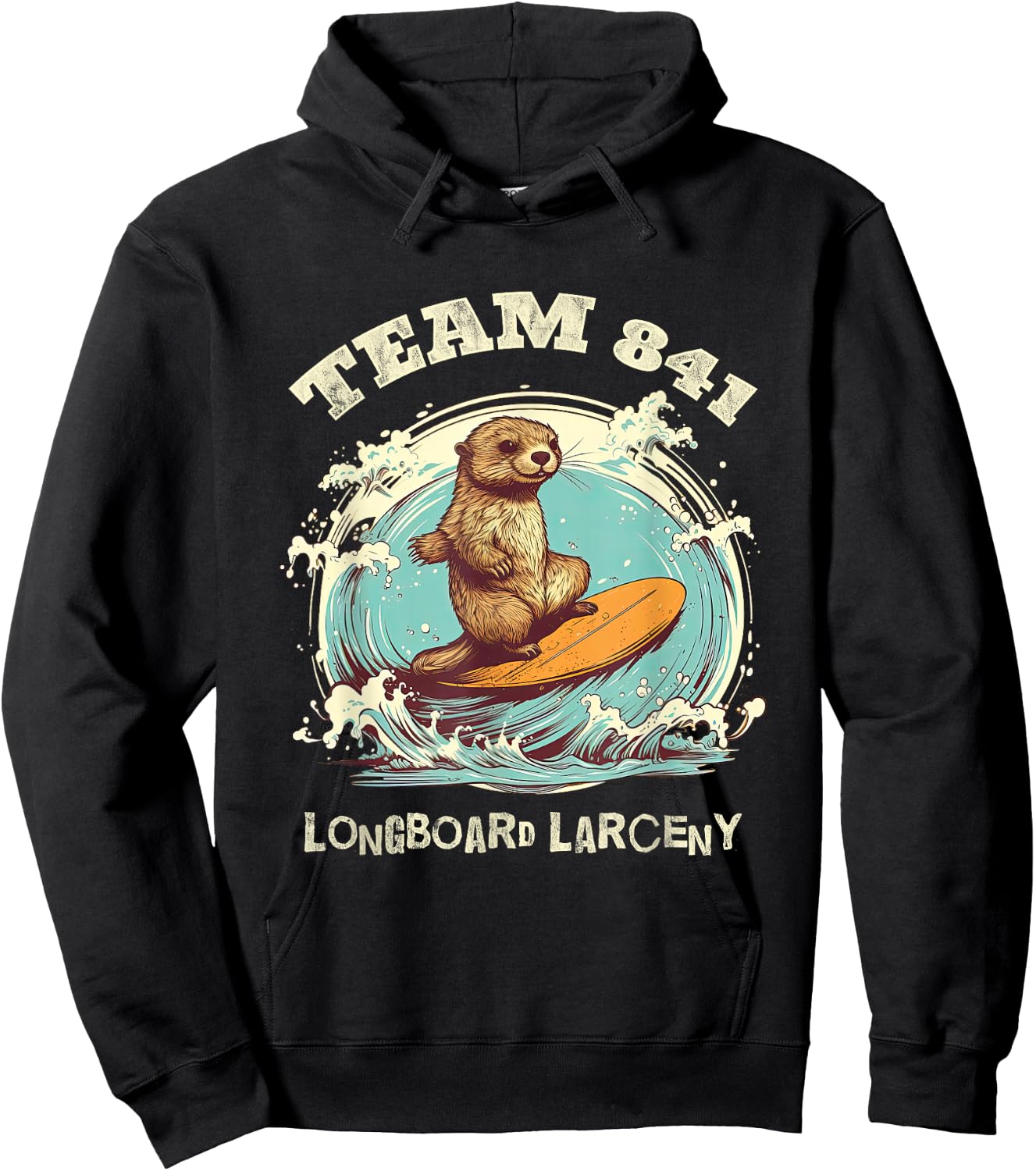 Surfing Otter 841 Wanted for Longboard Larceny Funny Cali Hoodie - Hoodie | Black