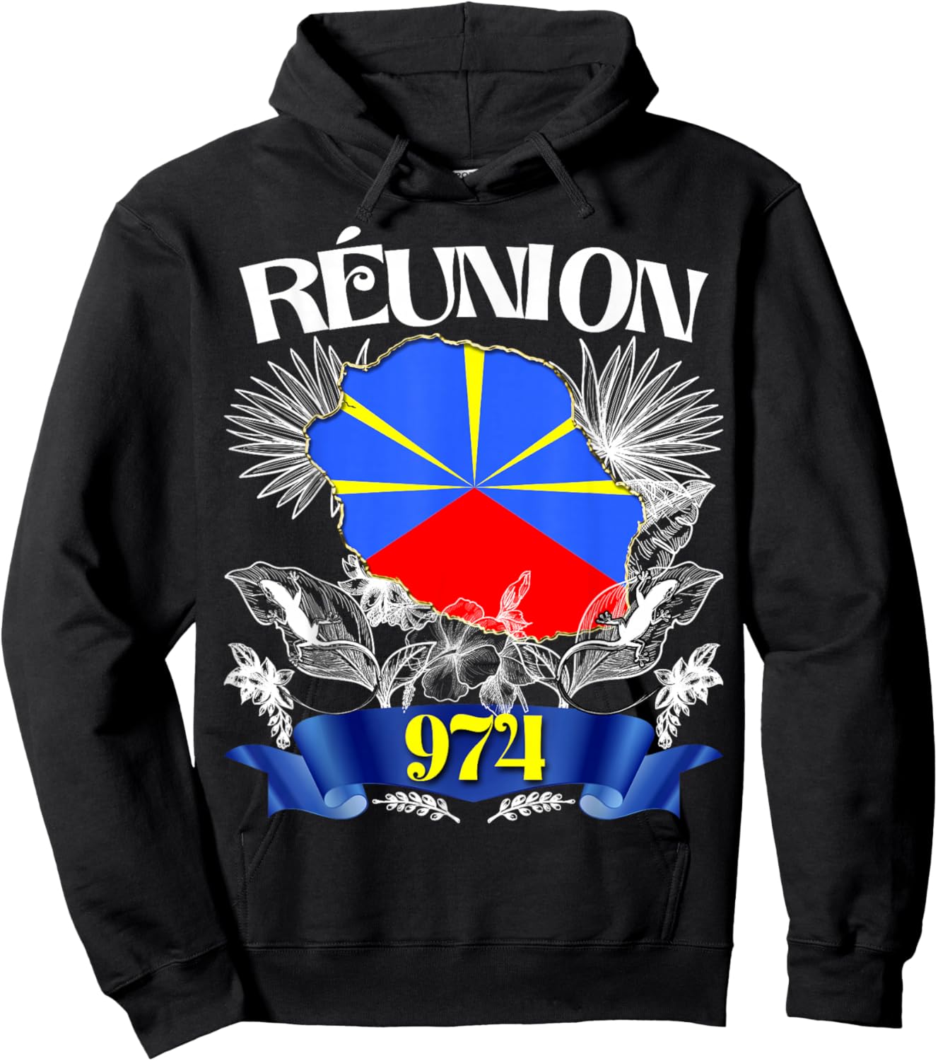 Flag Reunion 974 Le La Margouillat Tropical Flowers Hoodie - Hoodie | Black