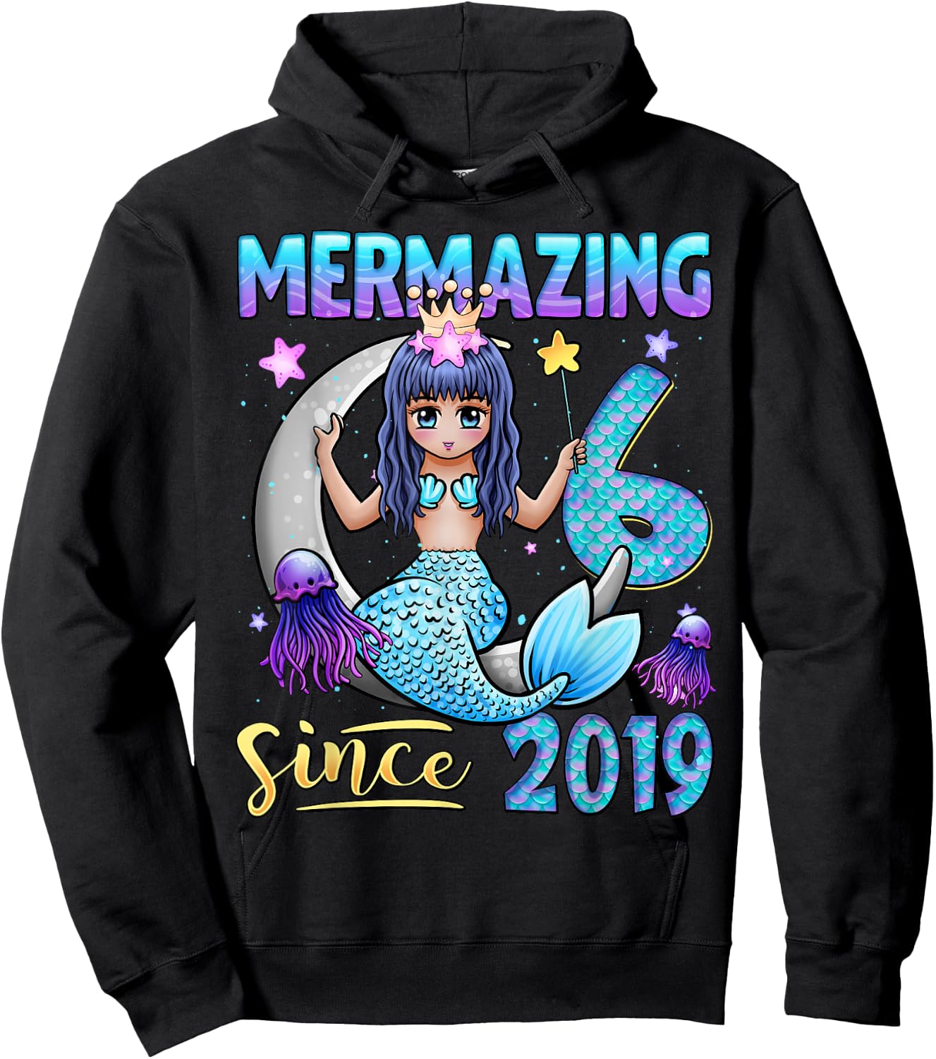 Mermaid Birthday Shirt 6 Years Old Mermaid 6th Birthday Girl Hoodie - Hoodie | Black