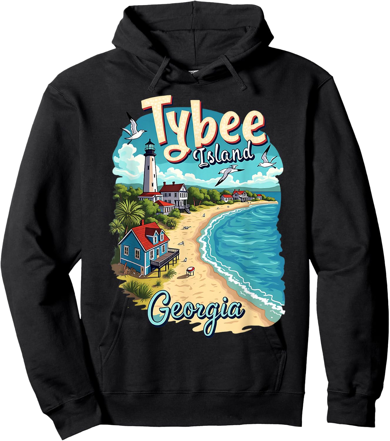 Vacation Beach Scene Tybee Island Georgia Hoodie - Hoodie | Black