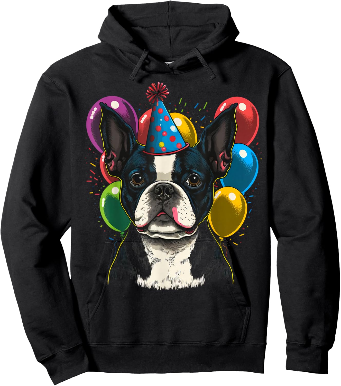 Celebration Event Birthday Party Boston Terrier Hoodie - Hoodie | Black