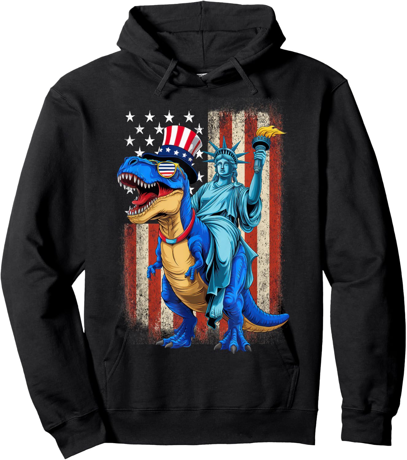 Dino Statue Of Liberty American Flag 4th Of July Hoodie - Hoodie | Black