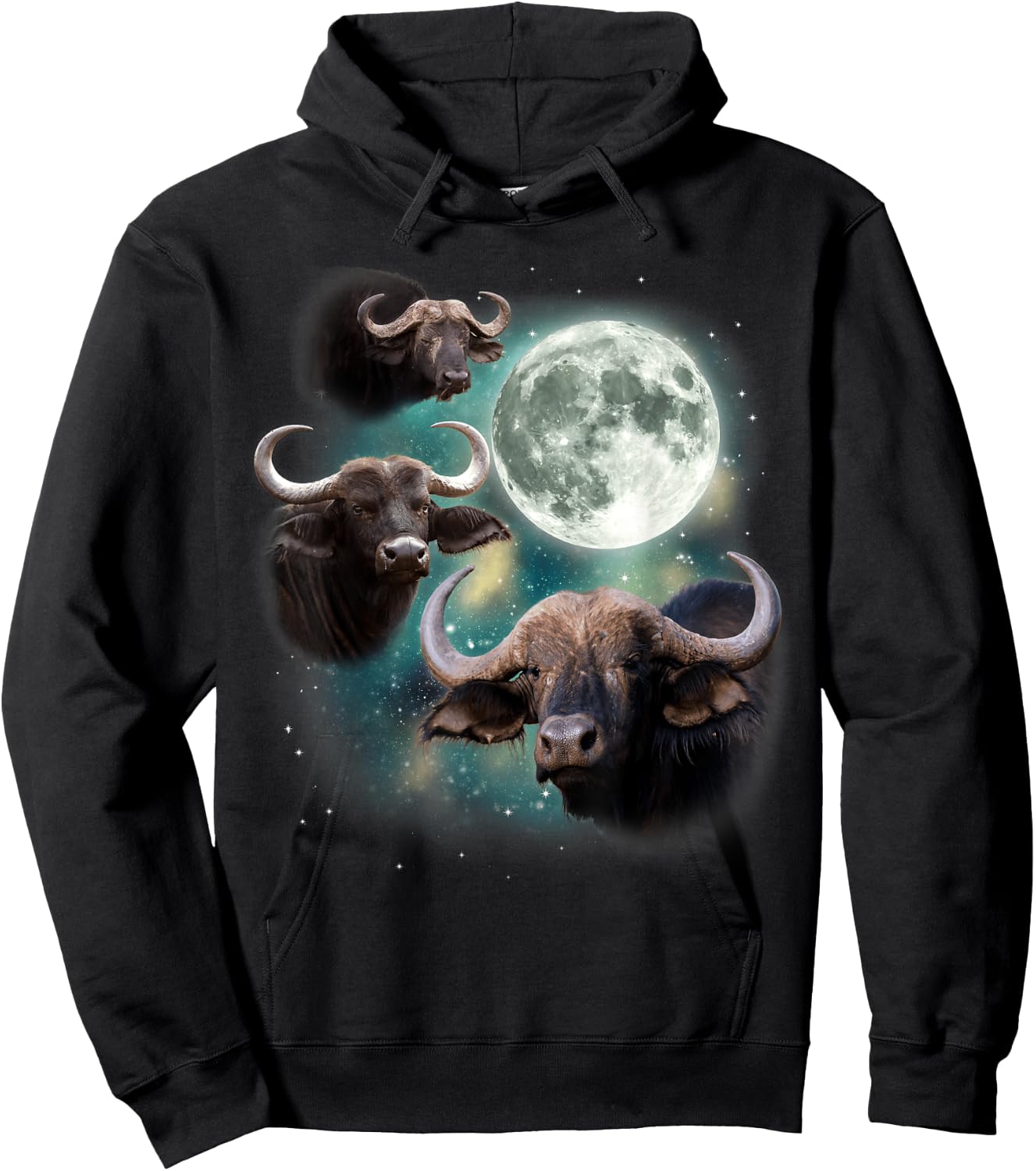 Three Water Buffaloes Moon | 3 Wild Buffaloes Howling Meme Hoodie - Hoodie | Black