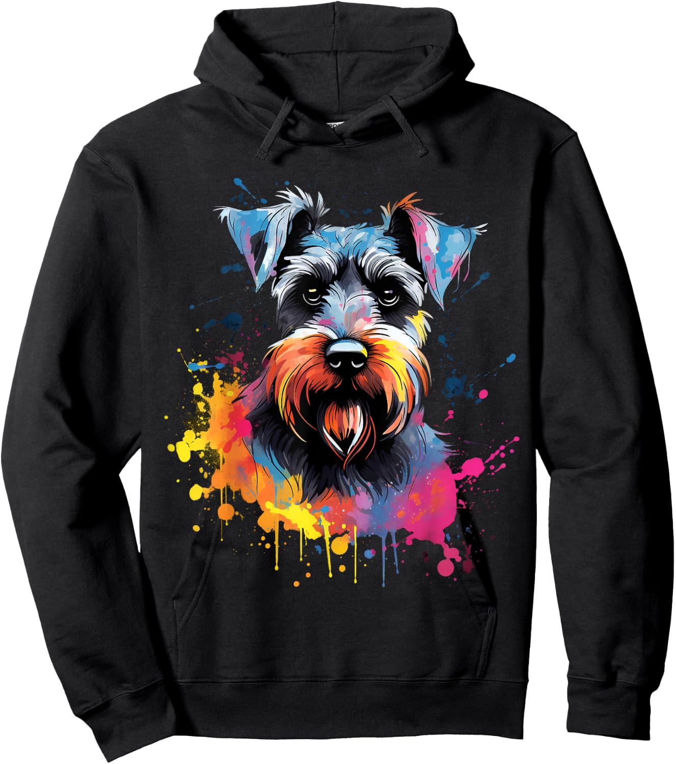 Cute Miniature Schnauzer Dog on painted Miniature Schnauzer Men Women Kids Hoodie - Hoodie | Black