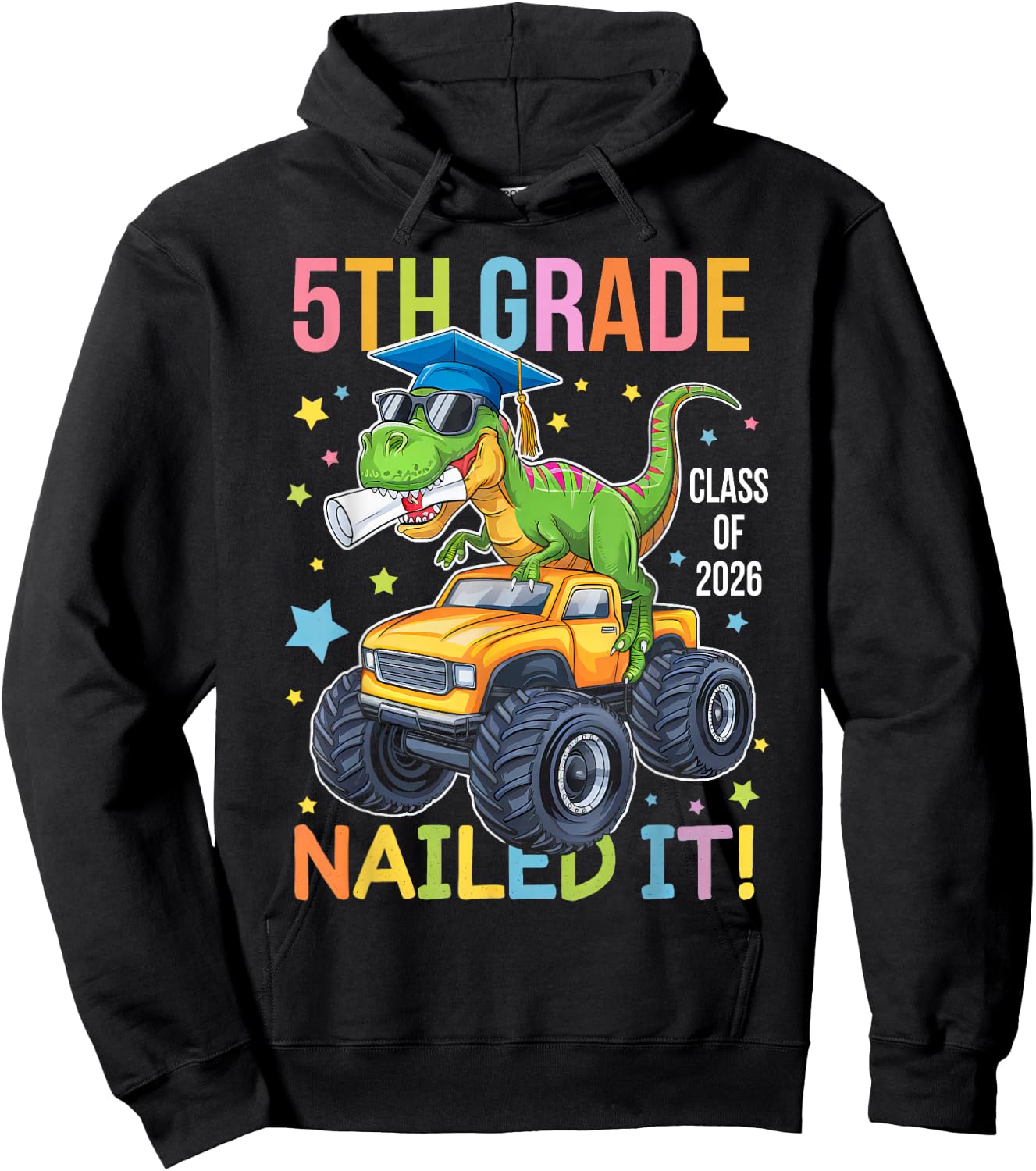 5th Grade Graduation Class Of 2026 Graduate Dinosaur Boys Hoodie - Hoodie | Black