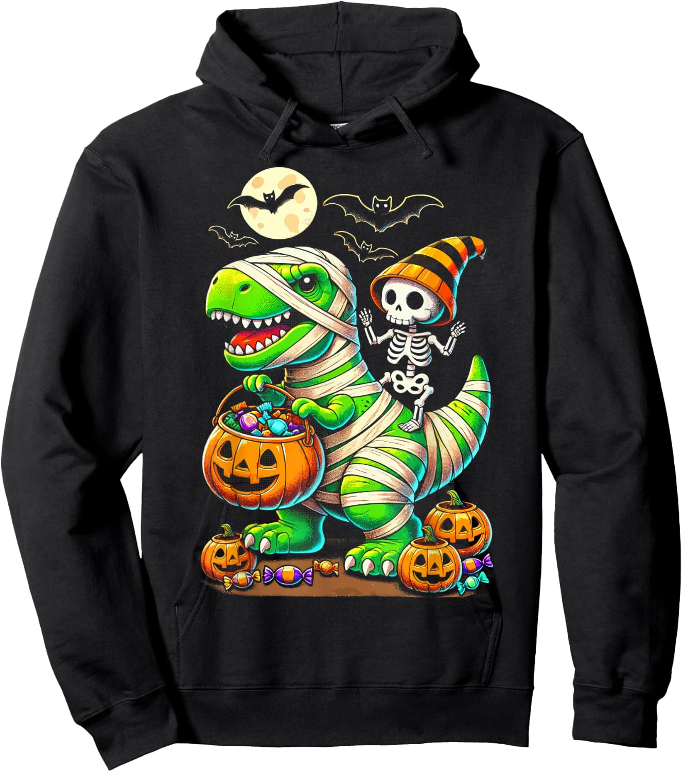 Halloween Funny T Rex Dinosaur Mummy Boys Trick Treat Hoodie - Hoodie | Black