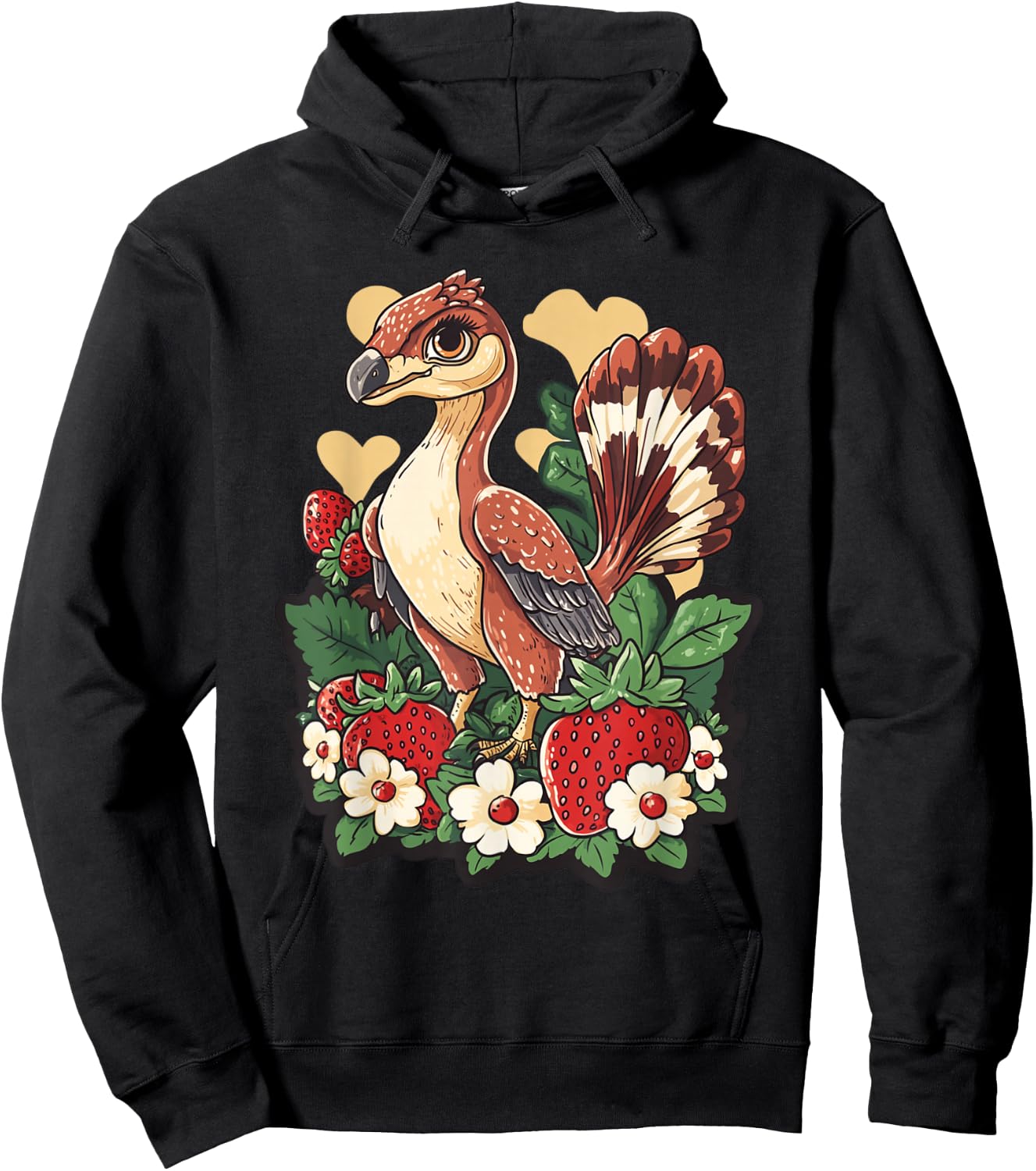 Anchiornis Dinosaur with Strawberries Dino Lover Hoodie - Hoodie | Black