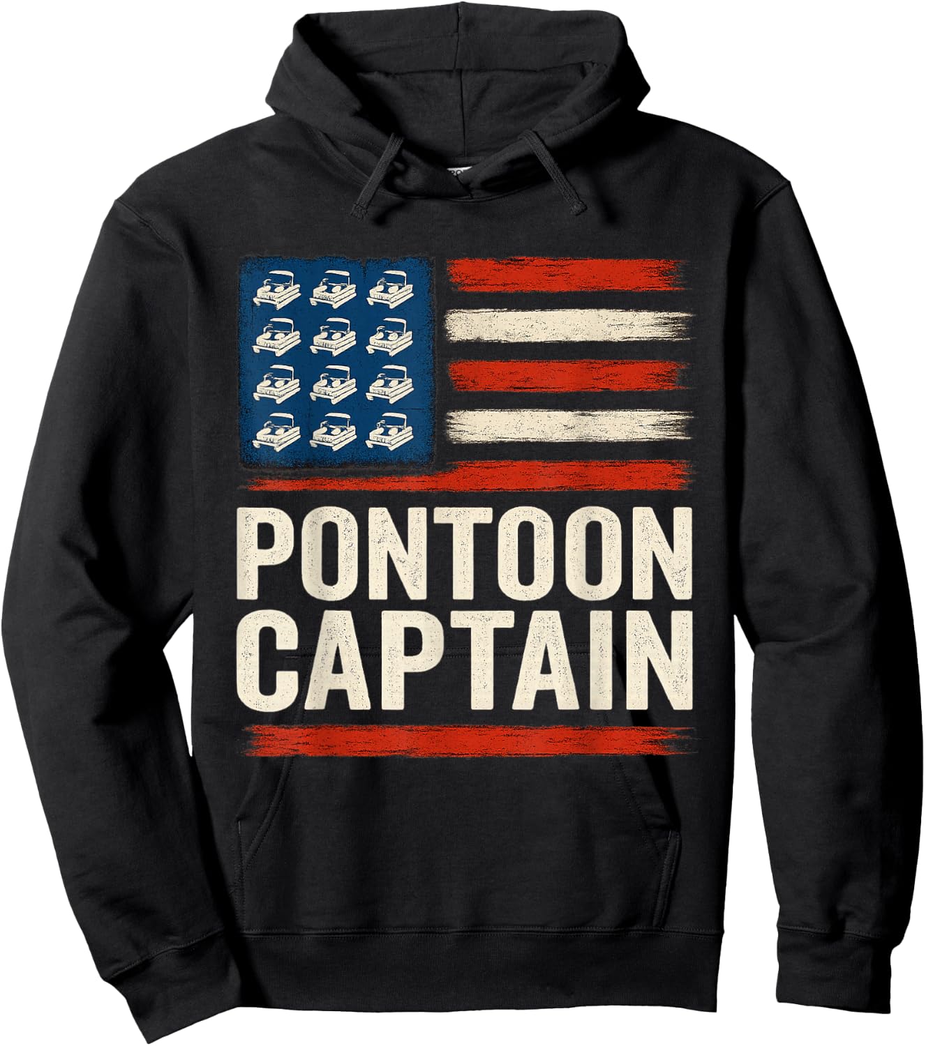 Pontoon Captain Boating American Flag Patriotic 4th of July Hoodie - Hoodie | Black
