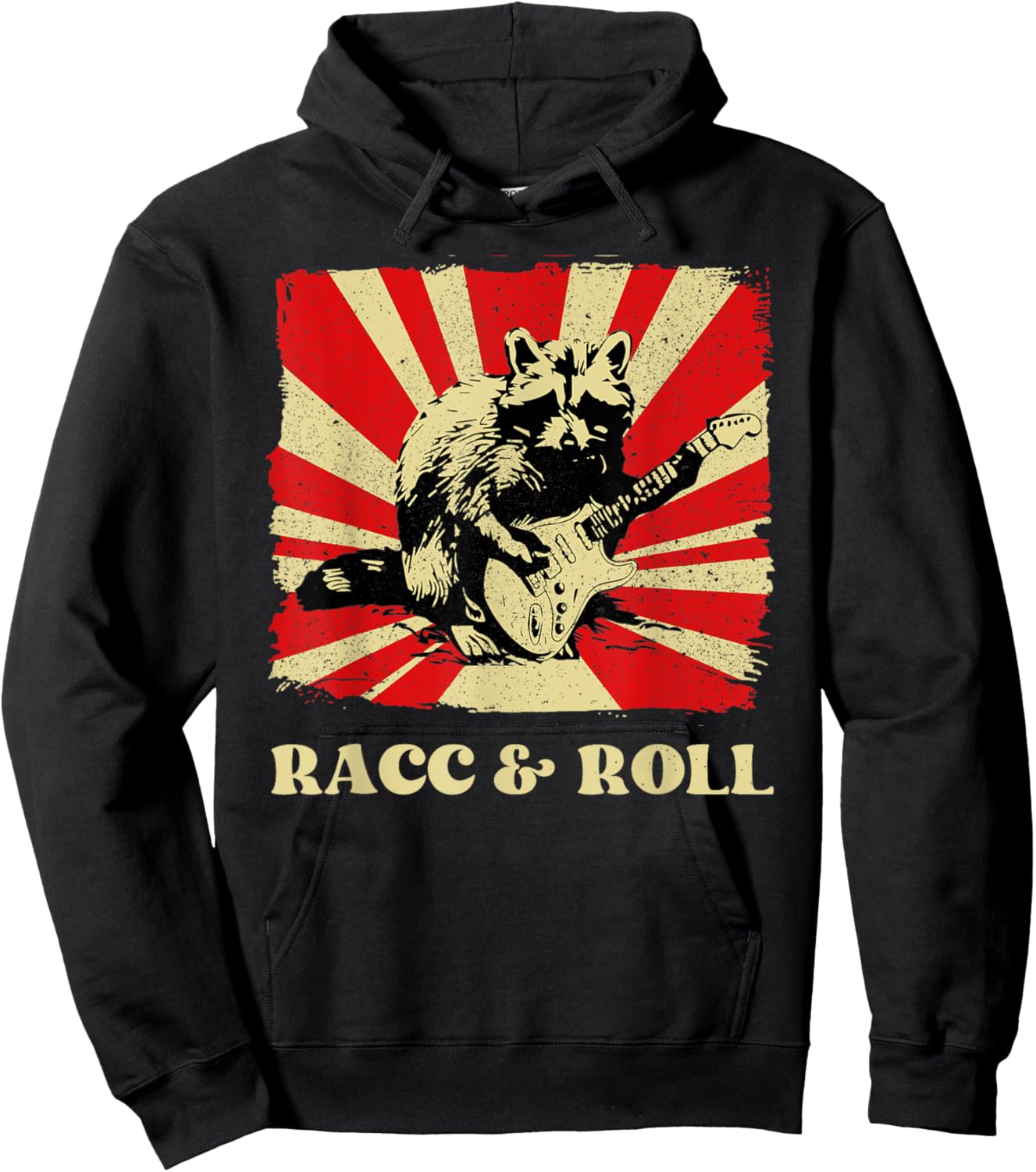 Funny Raccoon Playing Banjo Guitar Racc and Roll Cute Racoon Hoodie - Hoodie | Black