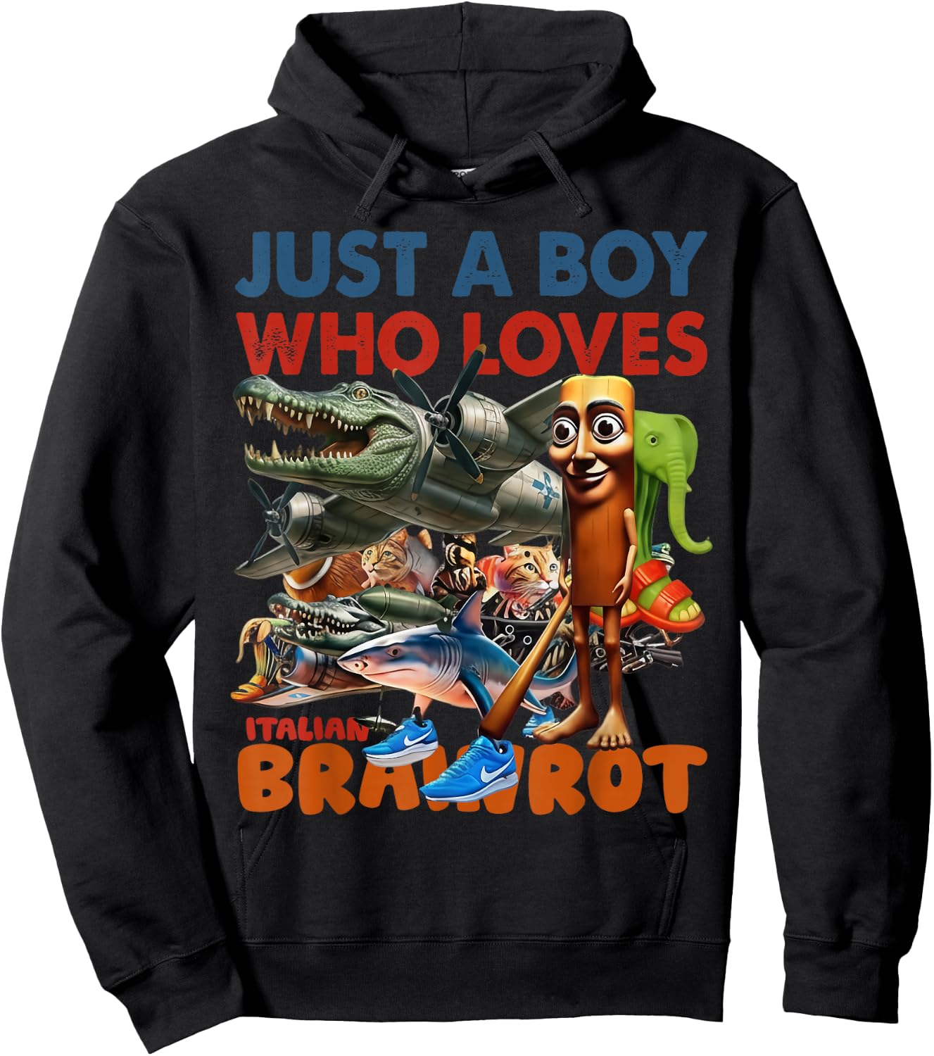 Just A Boy Who Loves Italian Brainrot Meme Boys Kids Hoodie - Hoodie | Black