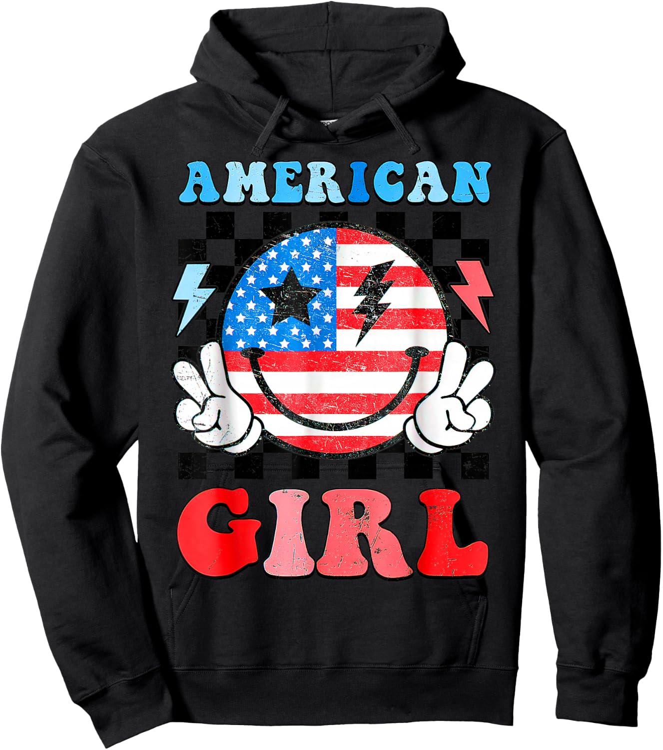American Girl Toddler Teens Kids 4th of July Patriotic Hoodie - Hoodie | Black