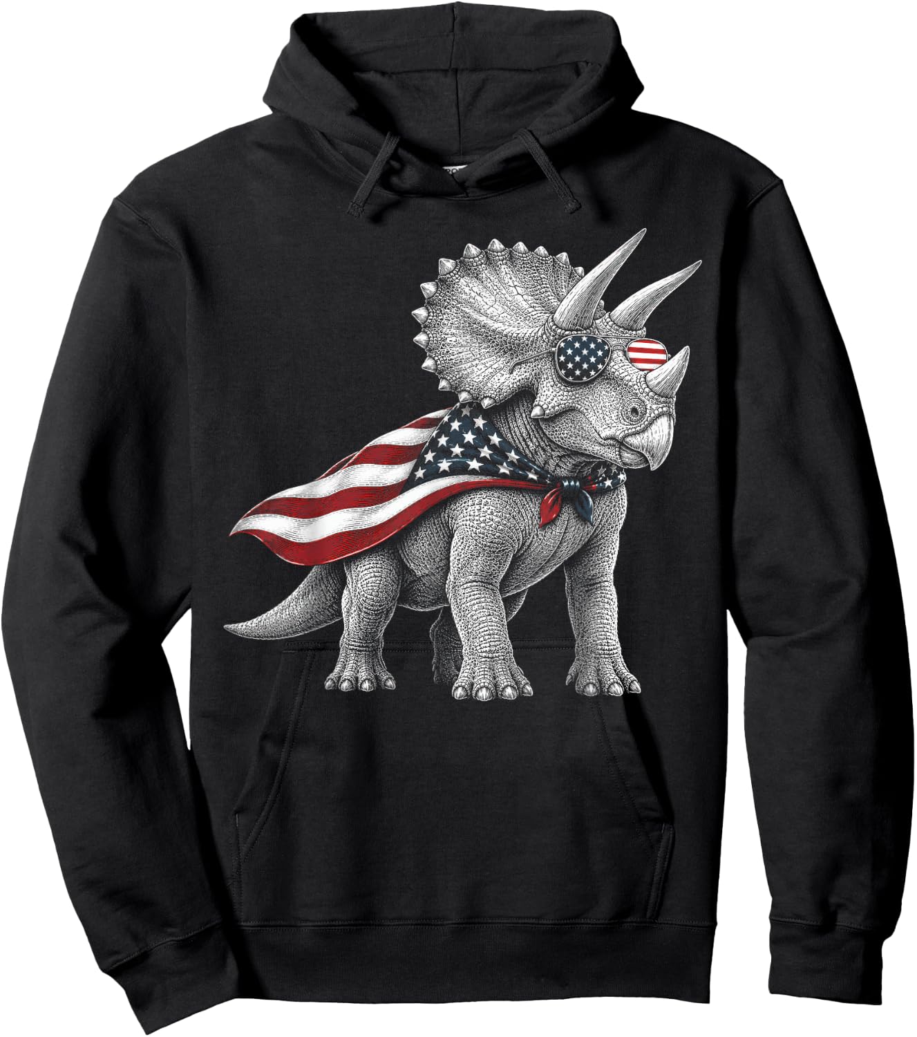 Triceratops 4th of July US American Flag Patriotic Dinosaur Hoodie - Hoodie | Black